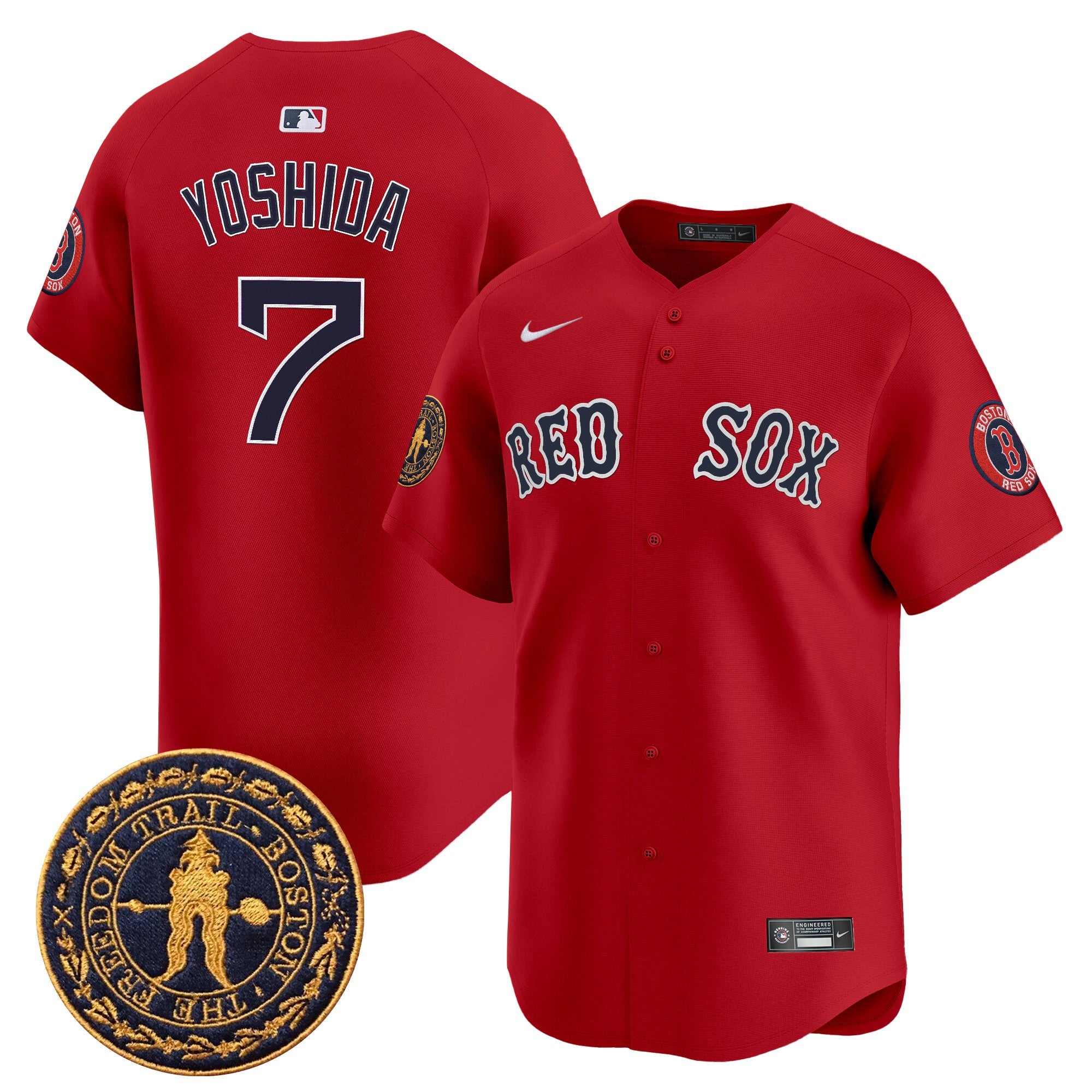 Men's Boston Red Sox Freedom Trail Patch Vapor Premier Limited Jersey - All Stitched - Red, Masataka Yoshida