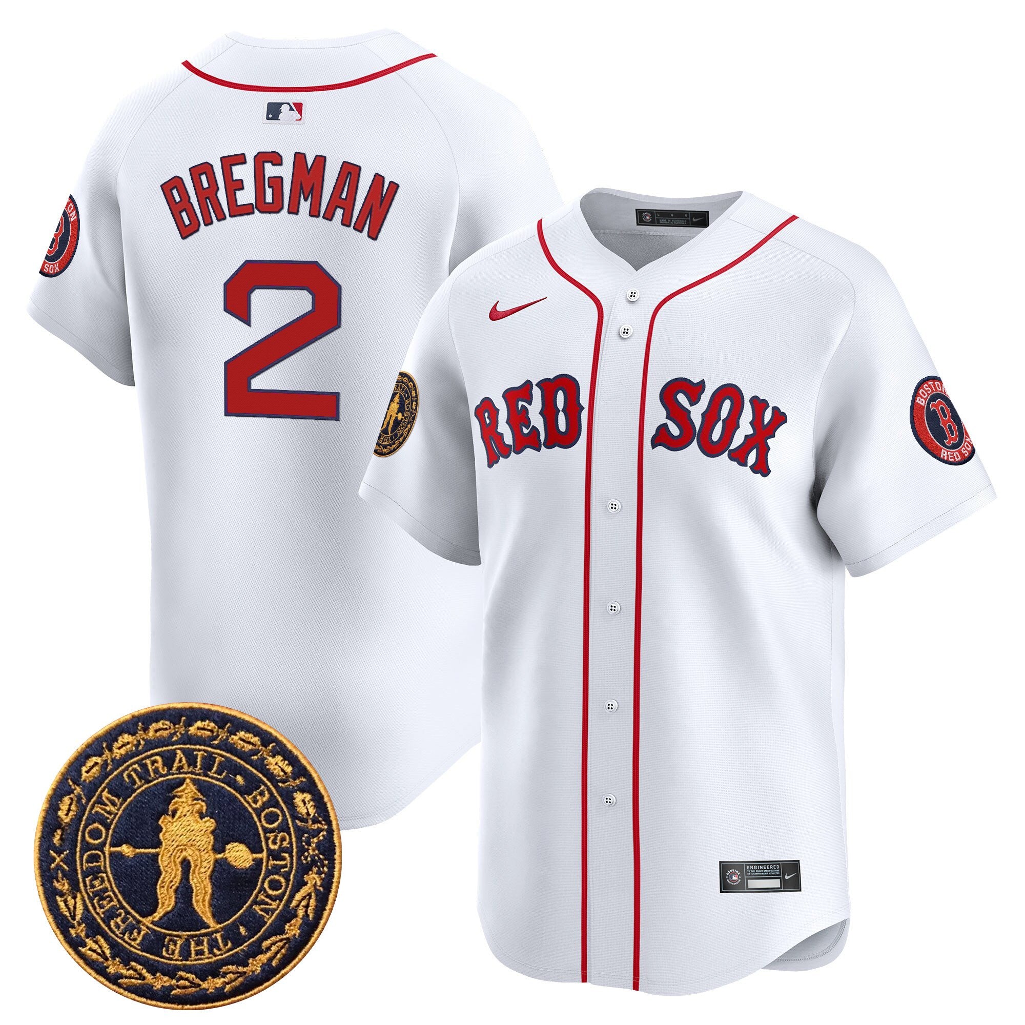 Men's Boston Red Sox Freedom Trail Patch Vapor Premier Limited Jersey - All Stitched - White, Alex Bregman