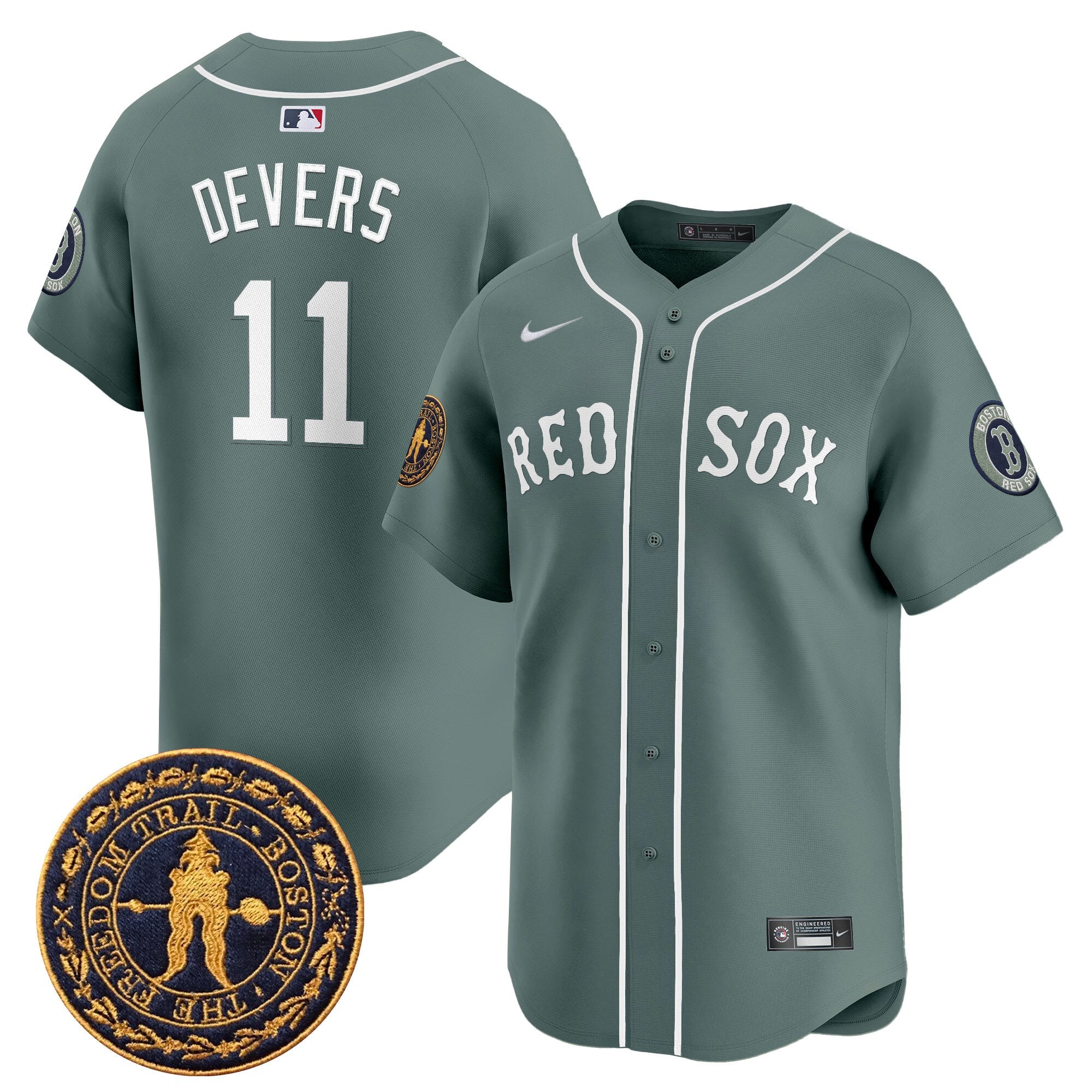 Men's Boston Red Sox Freedom Trail Patch Vapor Premier Limited Jersey - All Stitched - Green, Rafael Devers