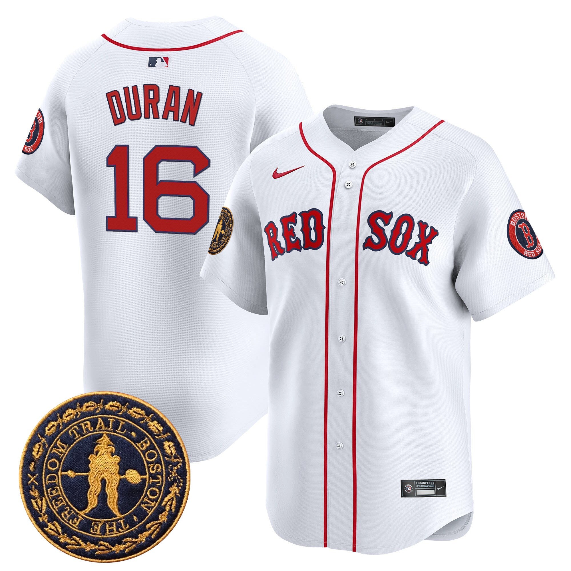 Men's Boston Red Sox Freedom Trail Patch Vapor Premier Limited Jersey - All Stitched - White, Jarren Duran
