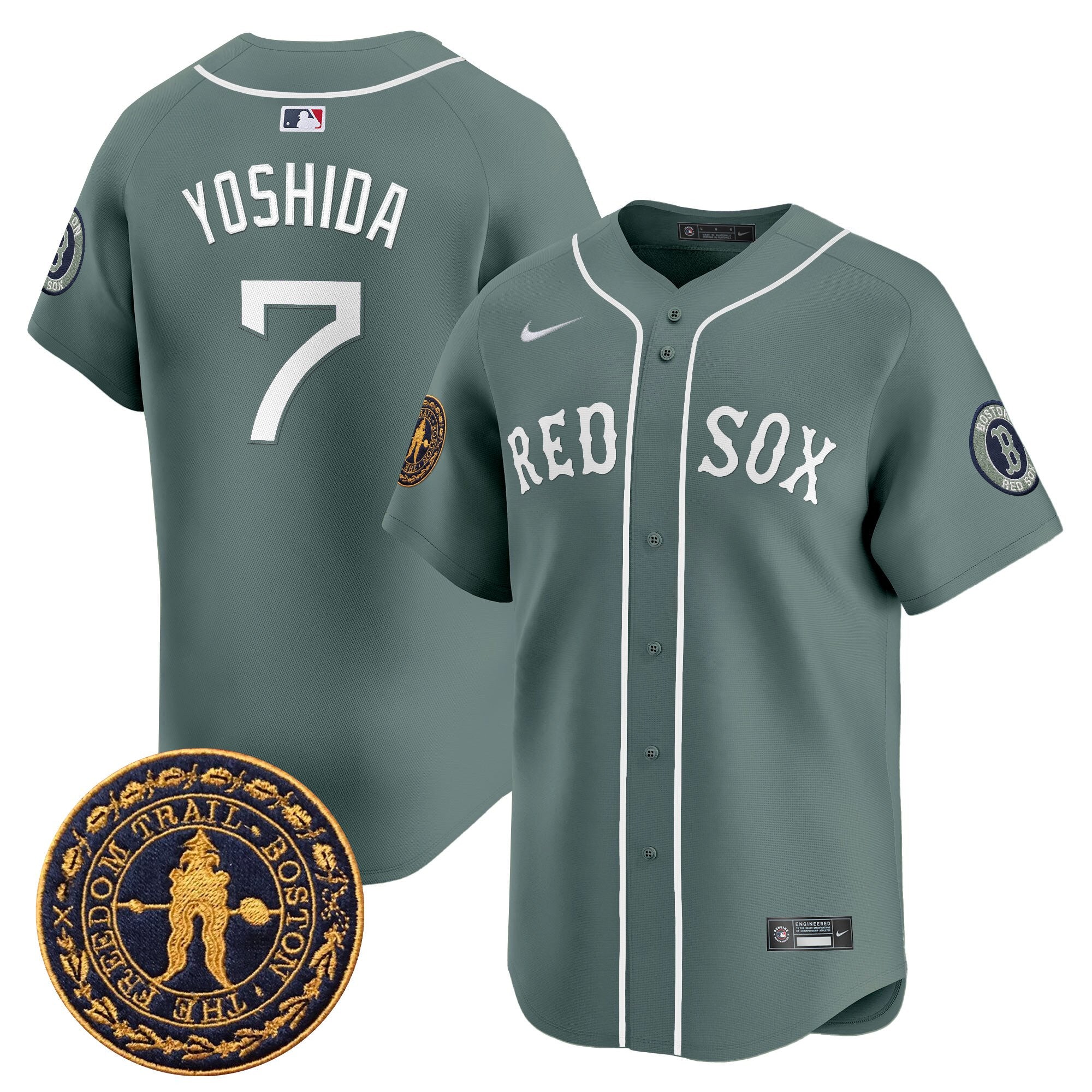Men's Boston Red Sox Freedom Trail Patch Vapor Premier Limited Jersey - All Stitched - Green, Masataka Yoshida