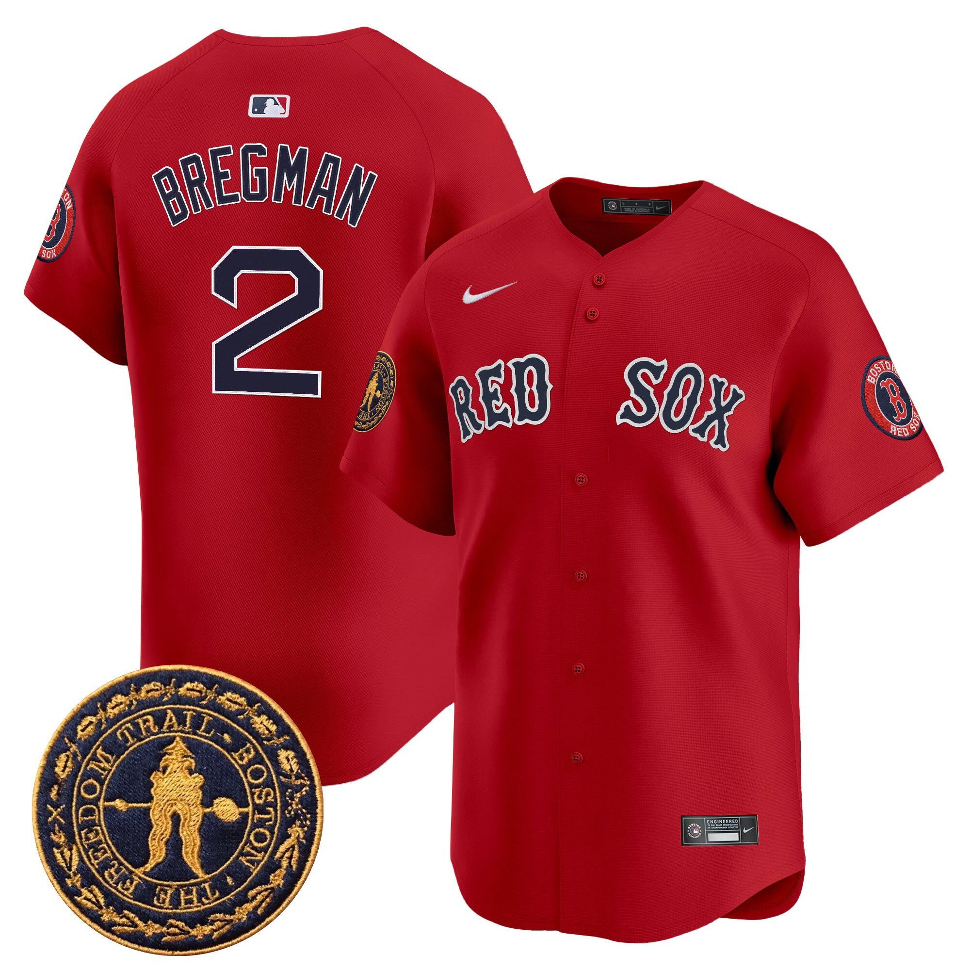 Men's Boston Red Sox Freedom Trail Patch Vapor Premier Limited Jersey - All Stitched - Red, Alex Bregman
