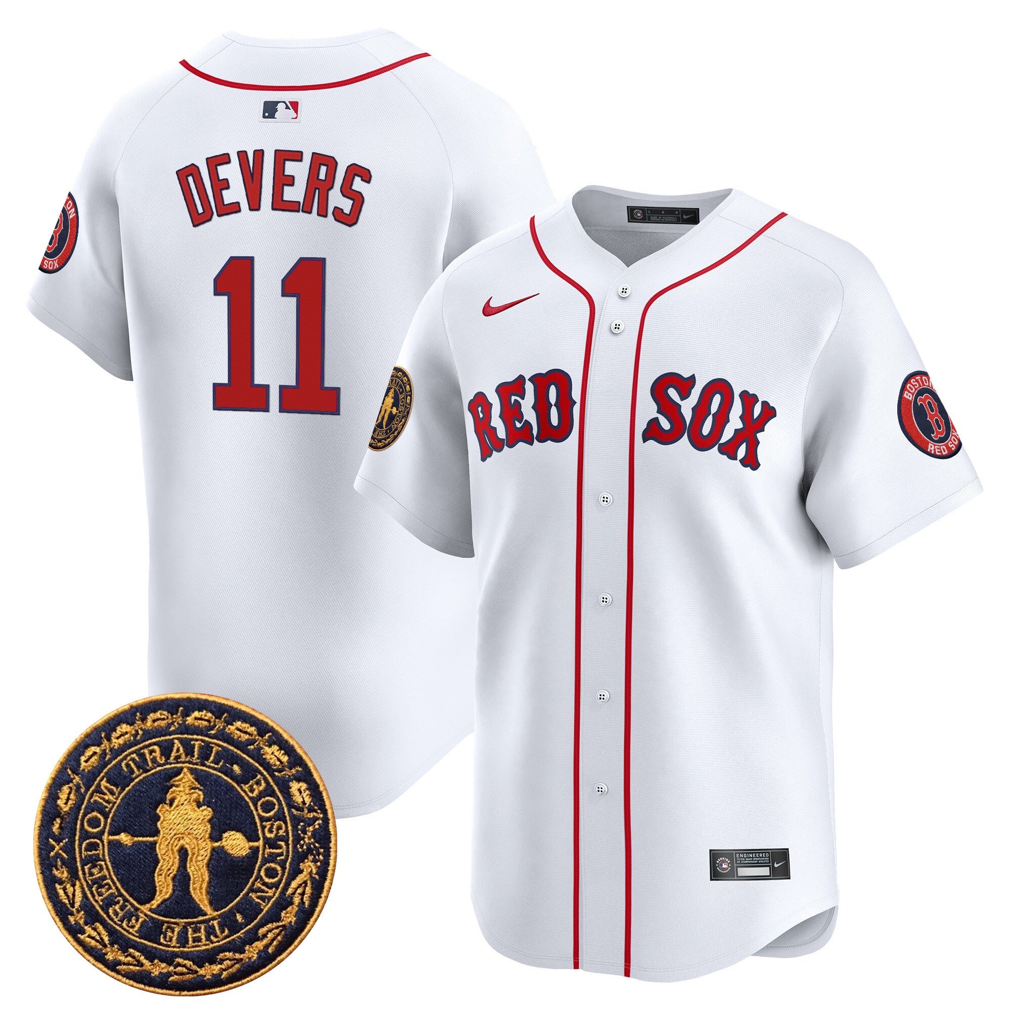Men's Boston Red Sox Freedom Trail Patch Vapor Premier Limited Jersey - All Stitched - White, Rafael Devers