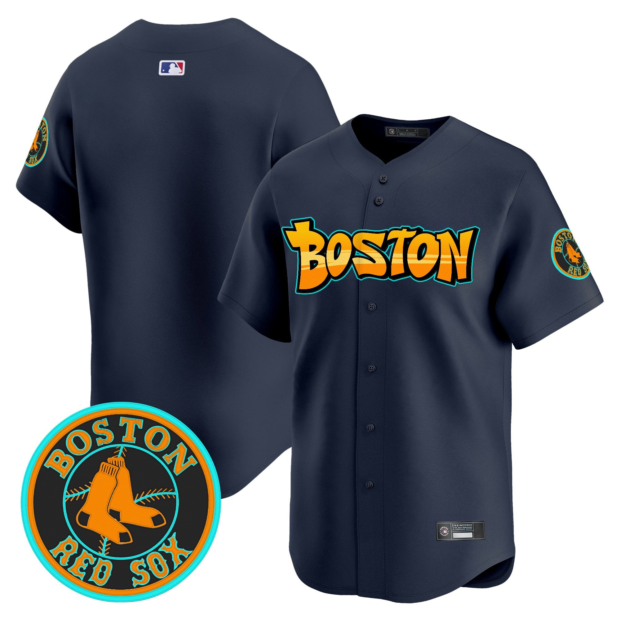 Men's Boston Red Sox 'Graffiti Streetstyle Edition' Vapor Premier Limited Jersey - All Stitched - Navy, Team