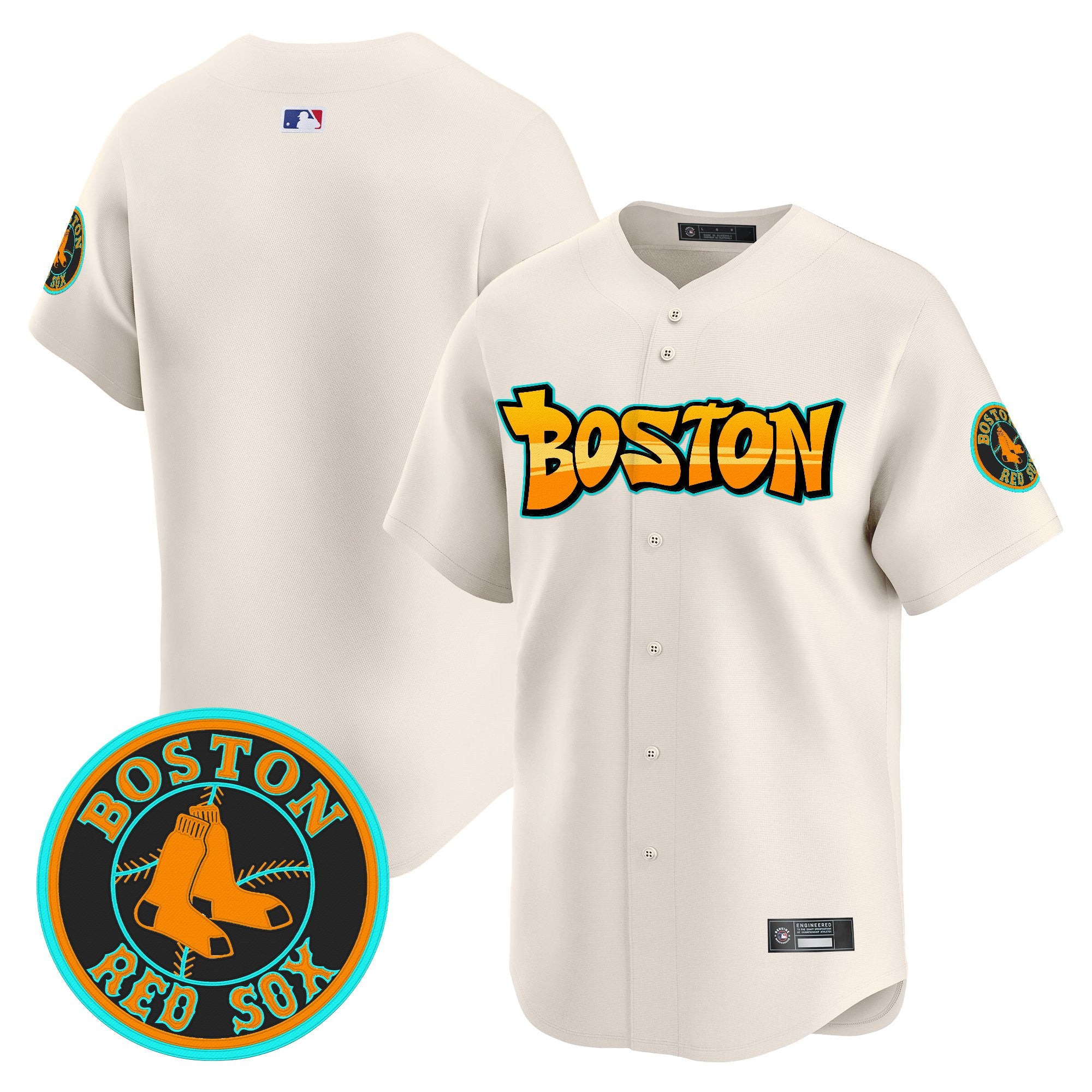 Men's Boston Red Sox 'Graffiti Streetstyle Edition' Vapor Premier Limited Jersey - All Stitched - Cream, Team