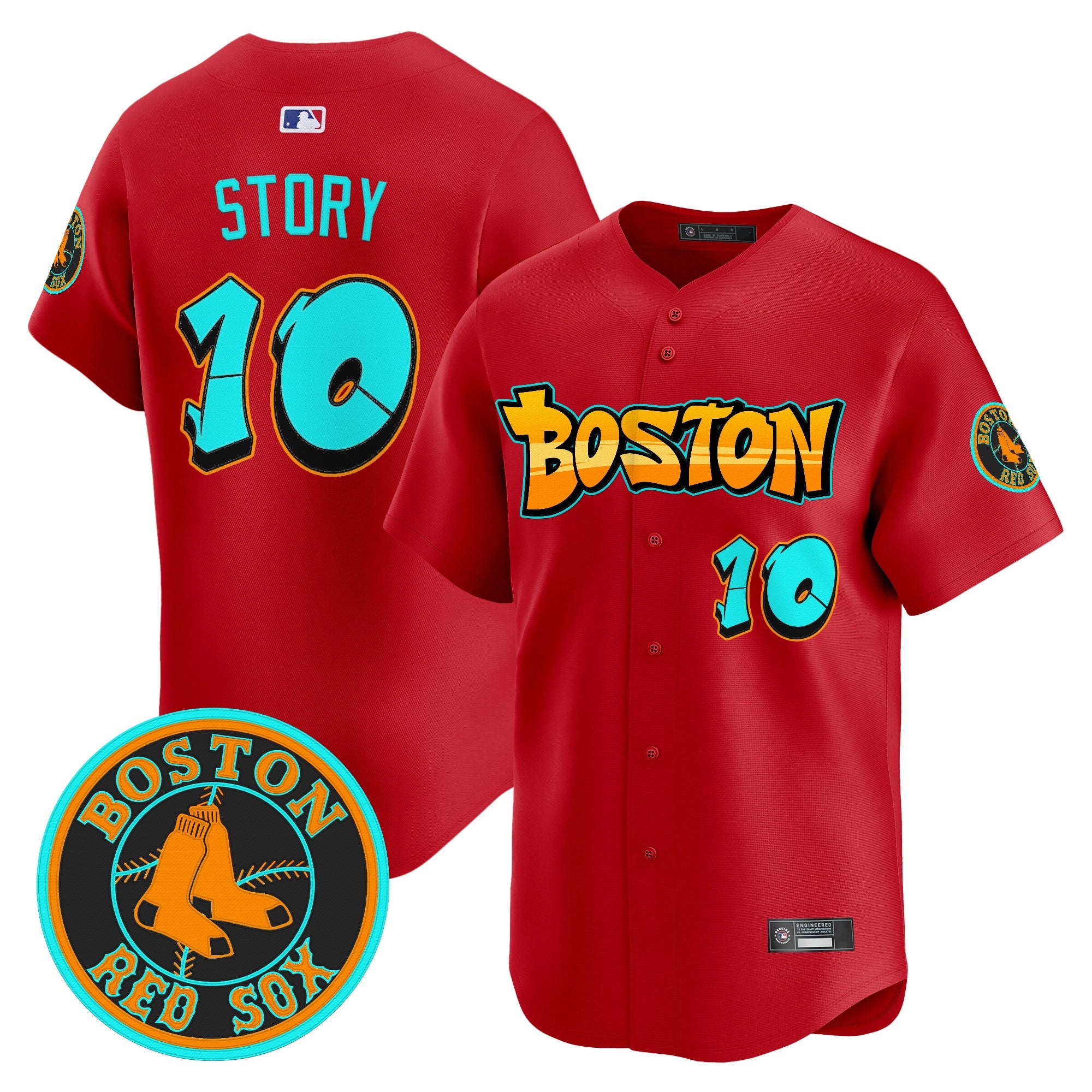 Men's Boston Red Sox 'Graffiti Streetstyle Edition' Vapor Premier Limited Jersey - All Stitched - Red, Trevor Story