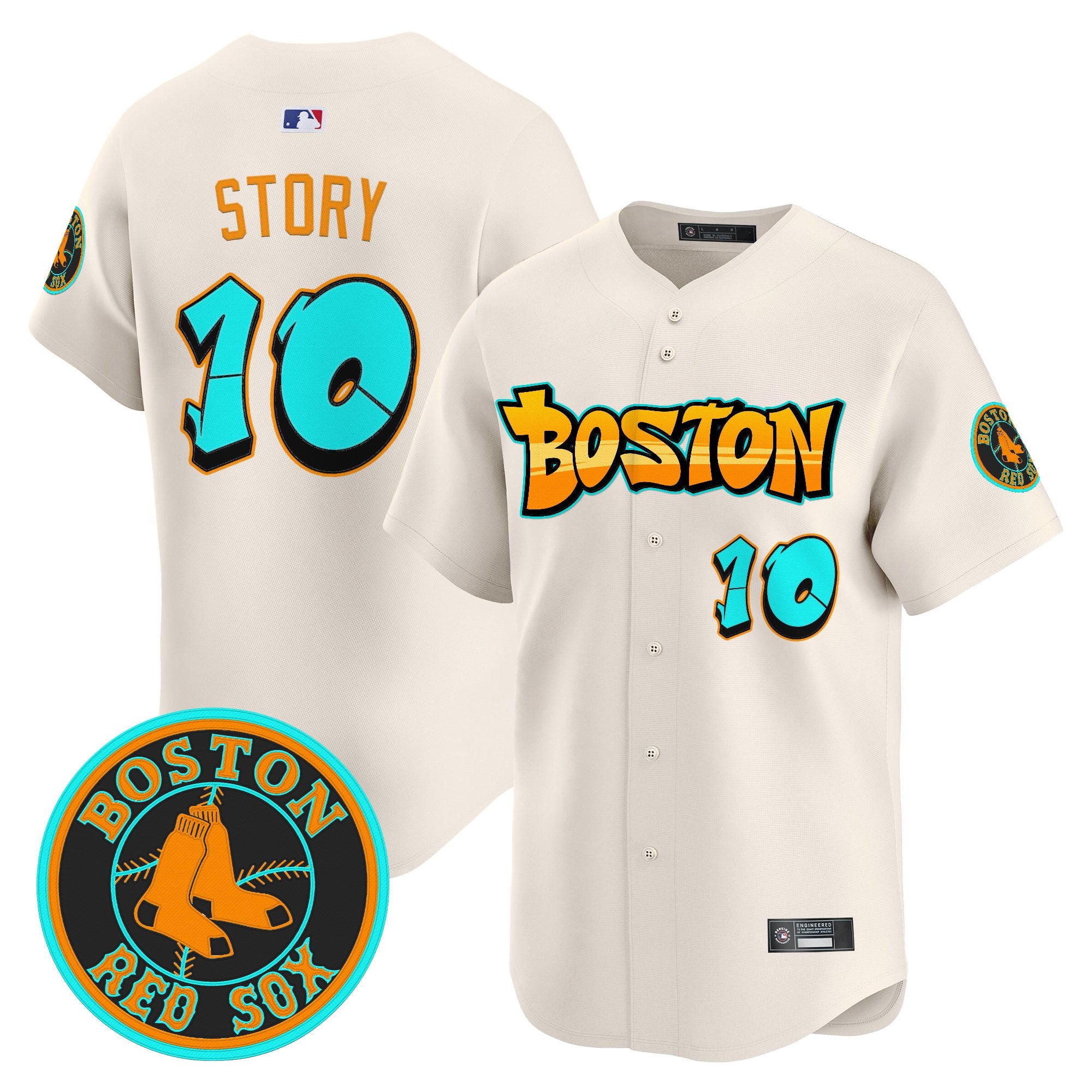 Men's Boston Red Sox 'Graffiti Streetstyle Edition' Vapor Premier Limited Jersey - All Stitched - Cream, Trevor Story