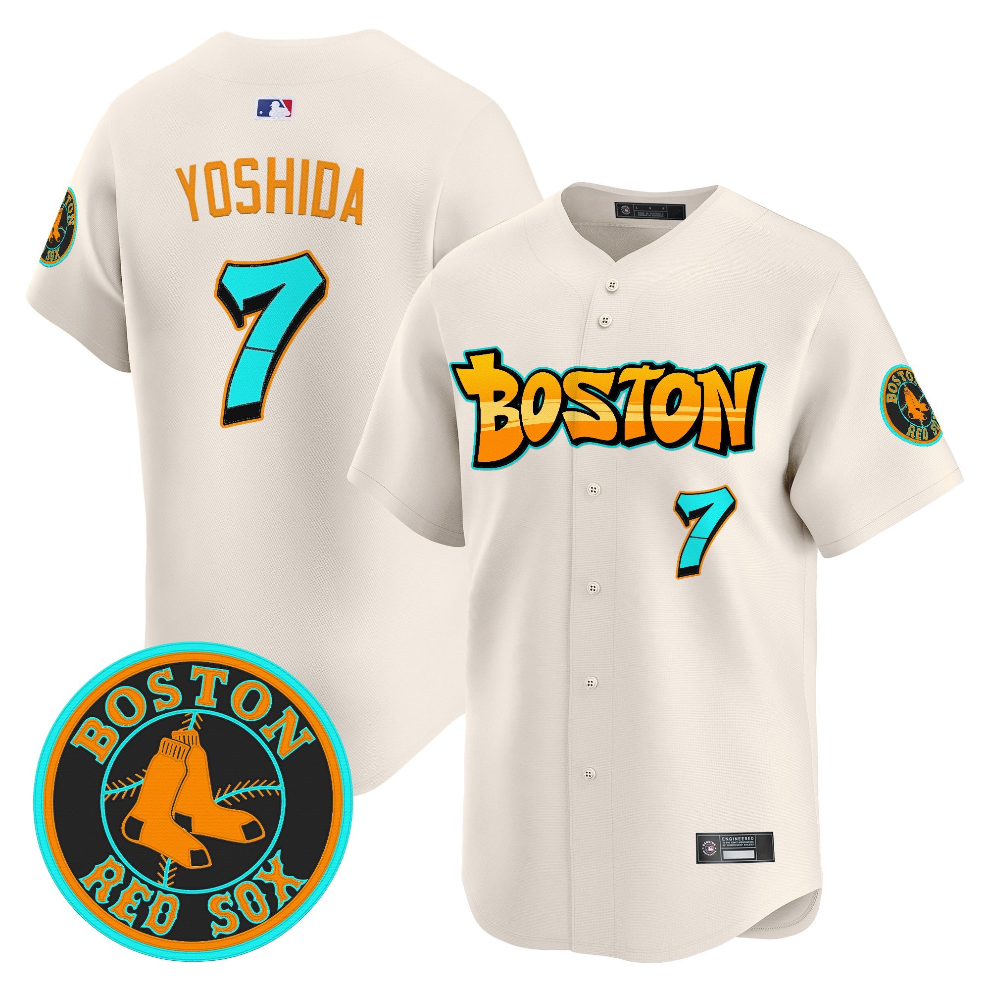 Men's Boston Red Sox 'Graffiti Streetstyle Edition' Vapor Premier Limited Jersey - All Stitched - Cream, Masataka Yoshida