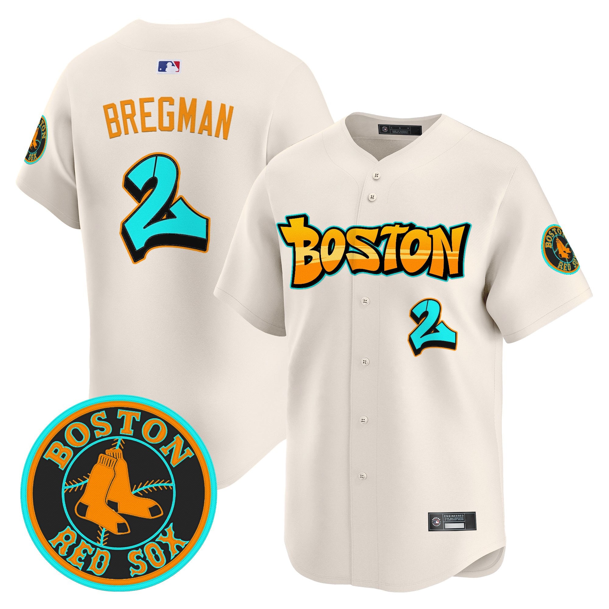 Men's Boston Red Sox 'Graffiti Streetstyle Edition' Vapor Premier Limited Jersey - All Stitched - Cream, Alex Bregman