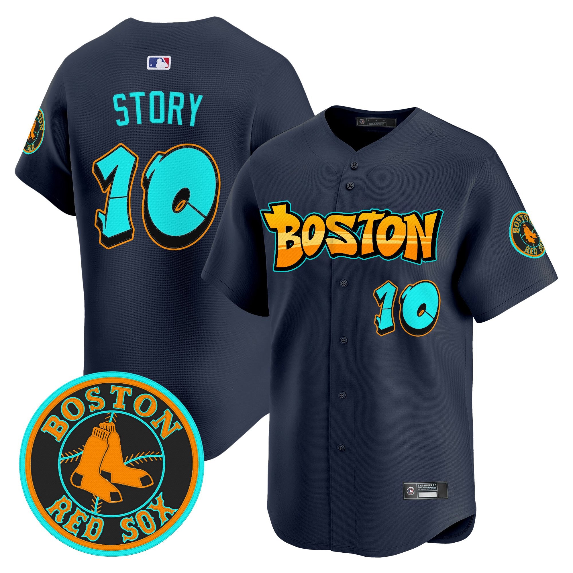 Men's Boston Red Sox 'Graffiti Streetstyle Edition' Vapor Premier Limited Jersey - All Stitched - Navy, Trevor Story