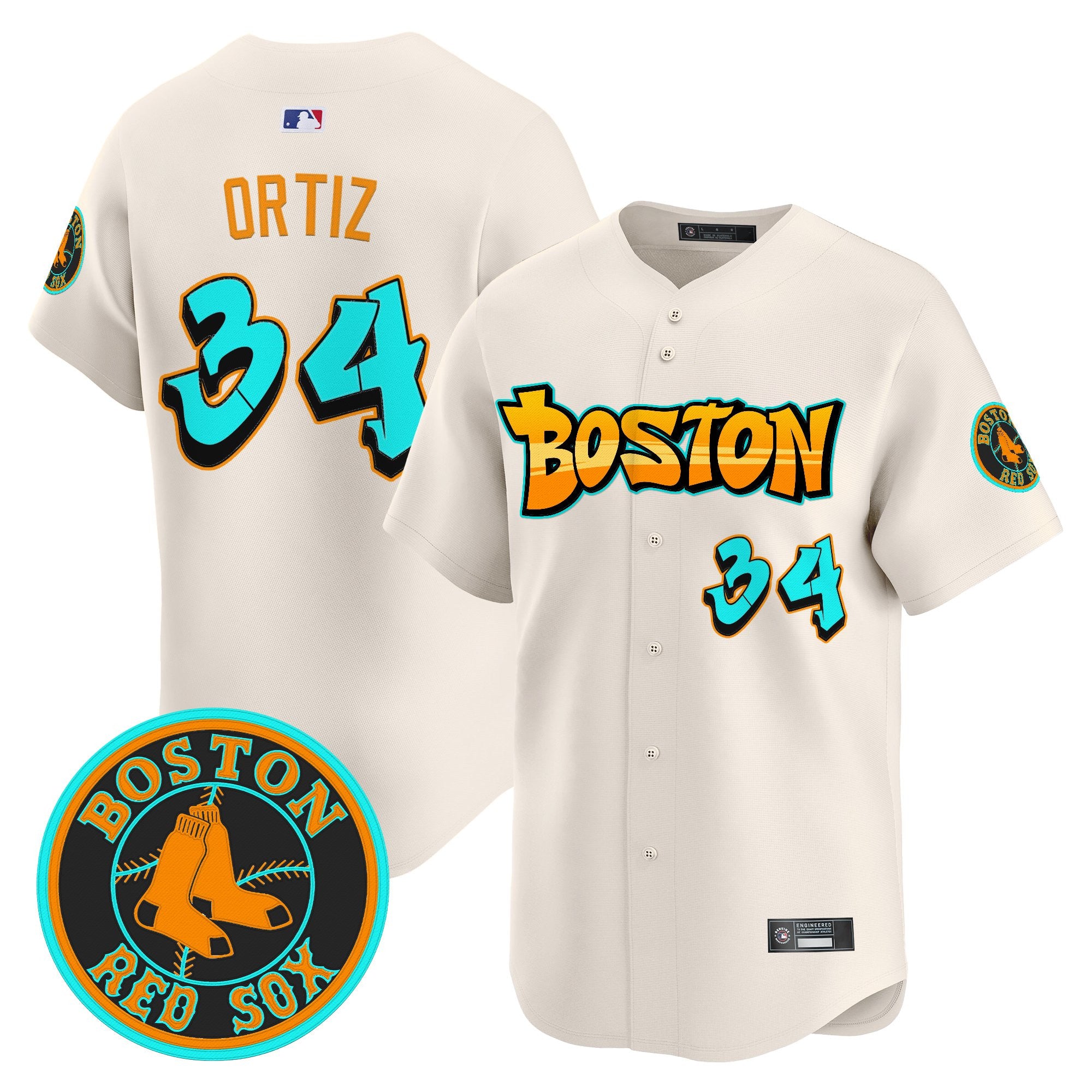 Men's Boston Red Sox 'Graffiti Streetstyle Edition' Vapor Premier Limited Jersey - All Stitched - Cream, David Ortiz