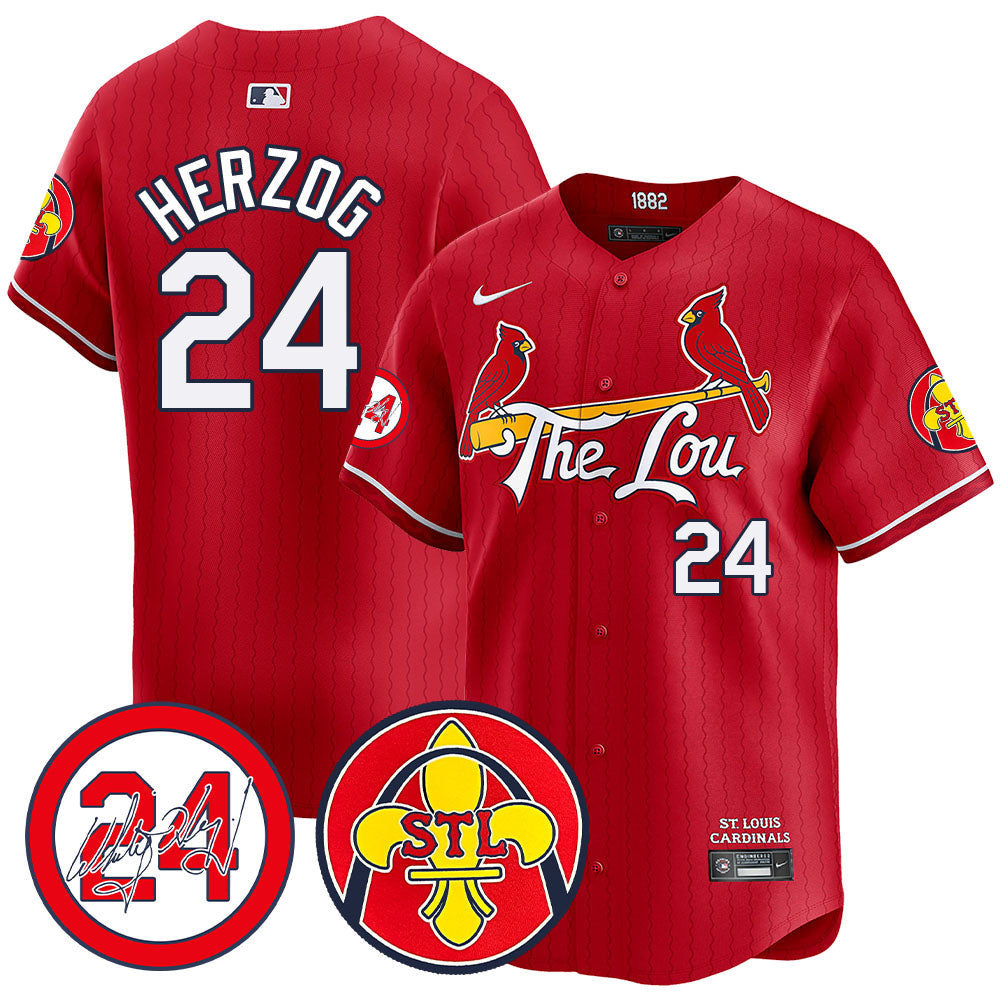 Men's Cardinals 2024 City Connect Whitey Herzog Patch Vapor Premier Limited Jersey V2 - All Stitched - Red, Whitey Herzog