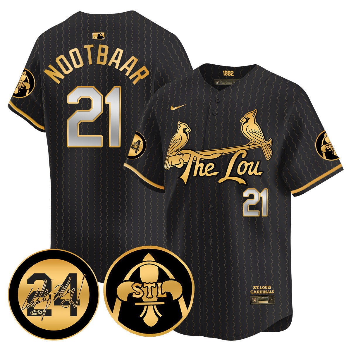 Men's Cardinals 2024 City Connect Whitey Herzog Patch Vapor Premier Limited Jersey V2 - All Stitched - Black Gold, Lars Nootbaar