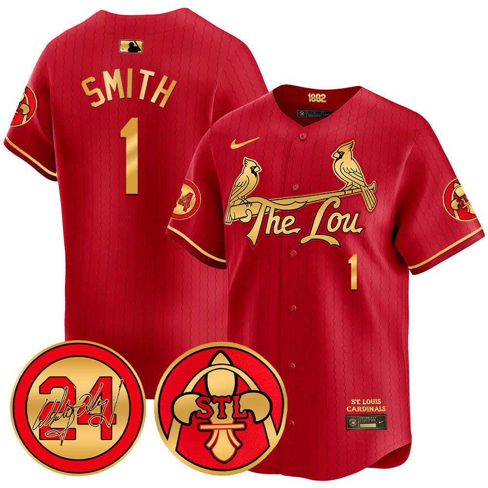 Men's Cardinals 2024 City Connect Whitey Herzog Patch Vapor Premier Limited Jersey V2 - All Stitched - Red Gold, Ozzie Smith