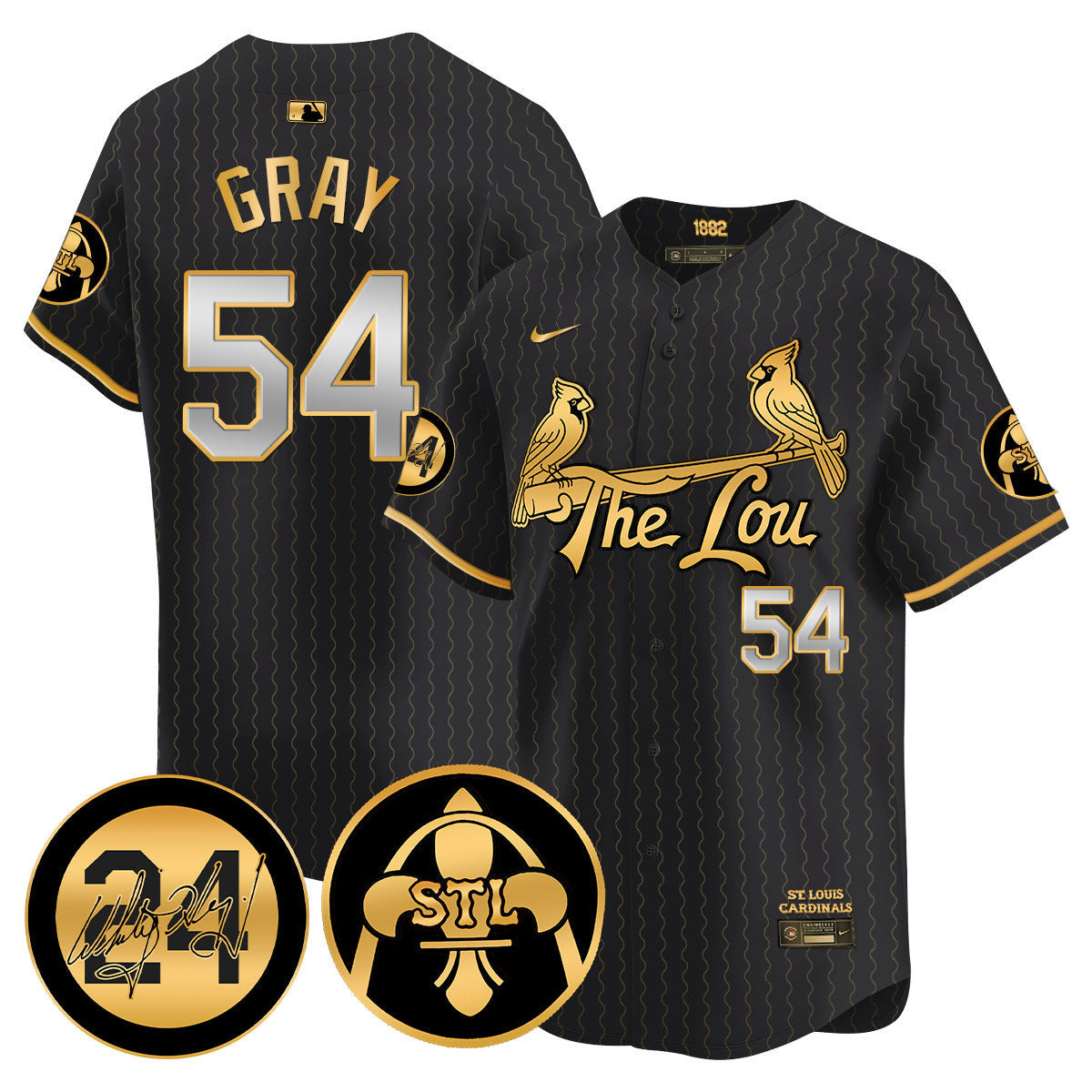 Men's Cardinals 2024 City Connect Whitey Herzog Patch Vapor Premier Limited Jersey V2 - All Stitched - Black Gold, Sonny Gray