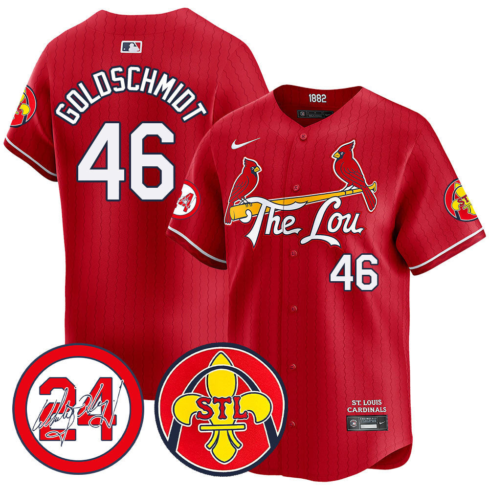 Men's Cardinals 2024 City Connect Whitey Herzog Patch Vapor Premier Limited Jersey V2 - All Stitched - Red, Paul Goldschmidt