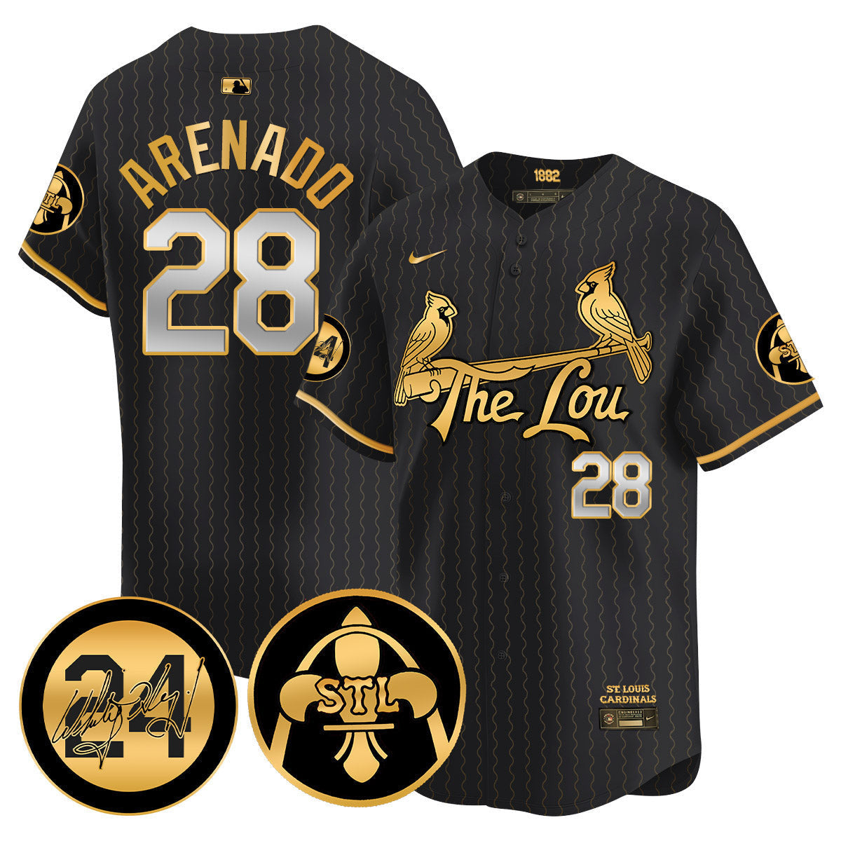 Men's Cardinals 2024 City Connect Whitey Herzog Patch Vapor Premier Limited Jersey V2 - All Stitched - Black Gold, Nolan Arenado