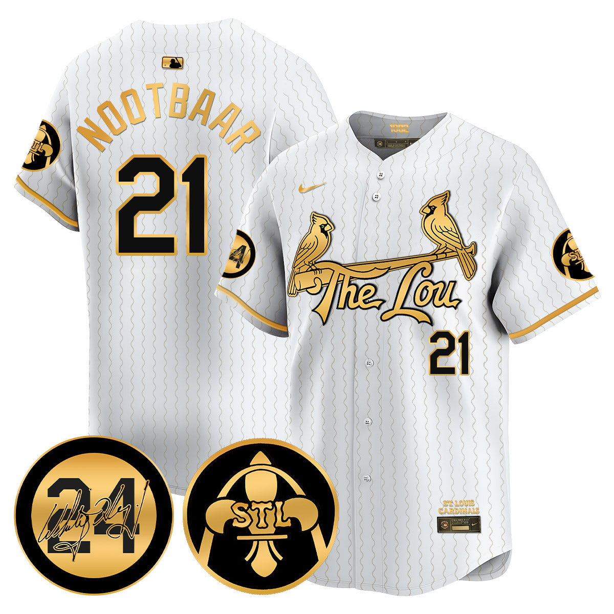 Men's Cardinals 2024 City Connect Whitey Herzog Patch Vapor Premier Limited Jersey V2 - All Stitched - White Gold, Lars Nootbaar