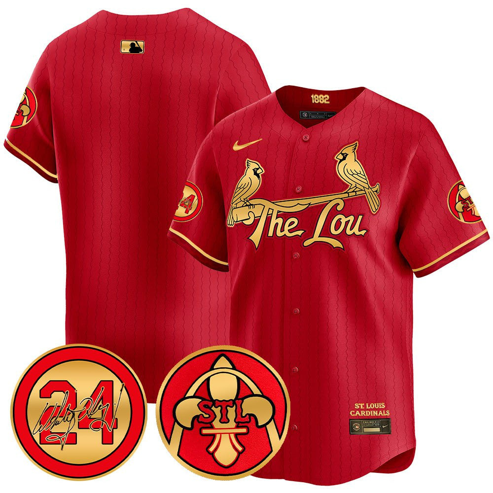 Men's Cardinals 2024 City Connect Whitey Herzog Patch Vapor Premier Limited Jersey V2 - All Stitched - Red Gold, Team