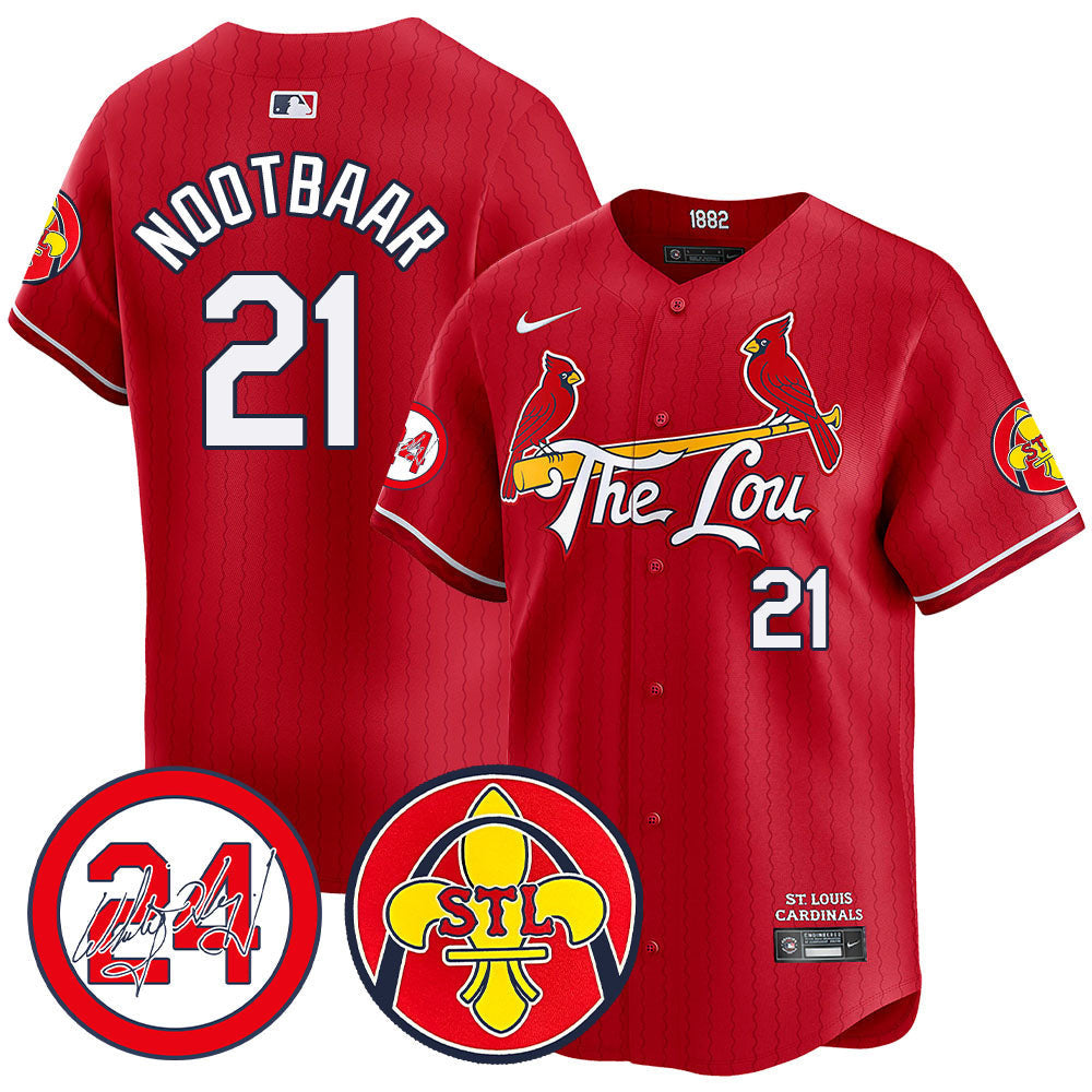 Men's Cardinals 2024 City Connect Whitey Herzog Patch Vapor Premier Limited Jersey V2 - All Stitched - Red, Lars Nootbaar