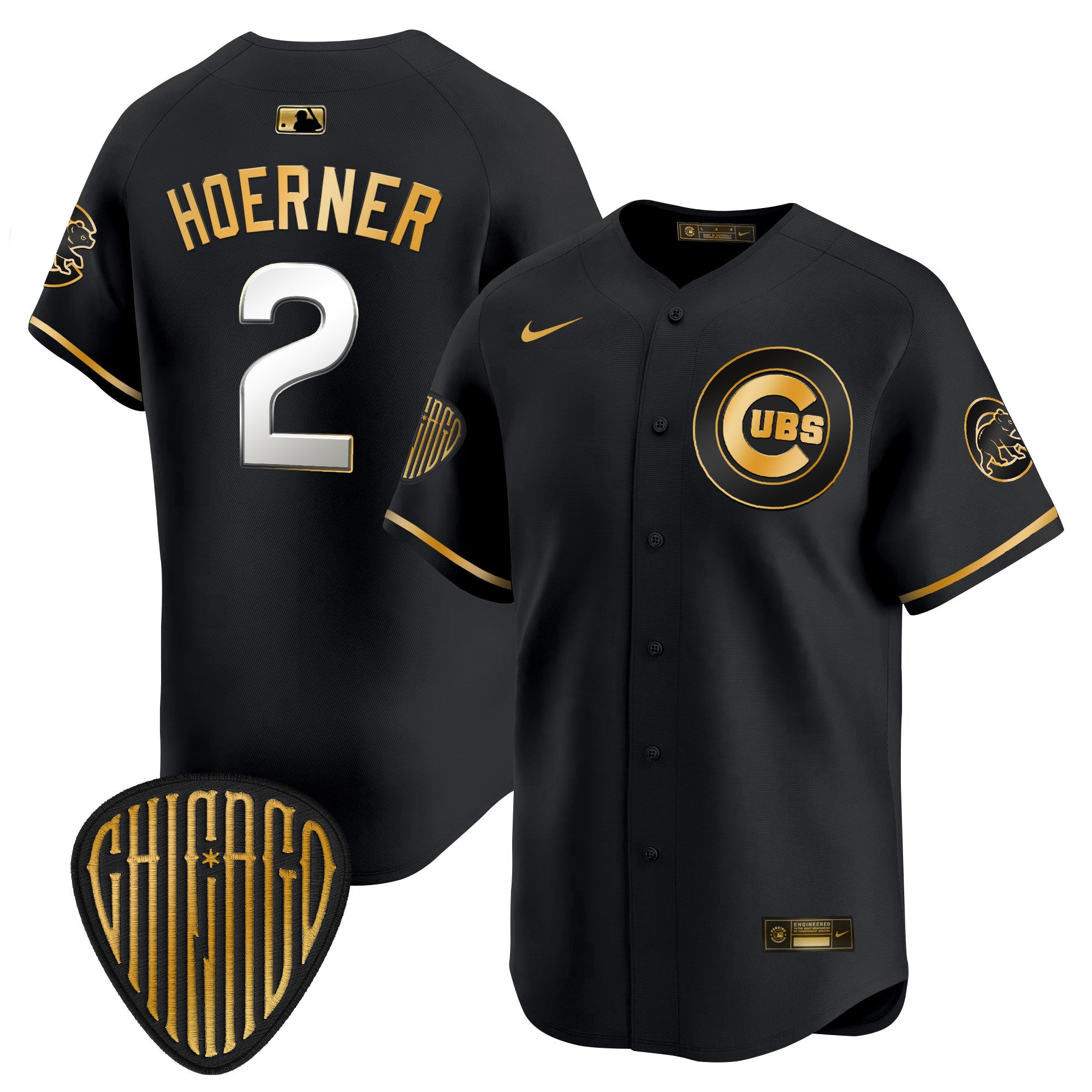 Men's Chicago Cubs 2025 Vapor Premier Limited Jersey - All Stitched - Black Gold, Nico Hoerner