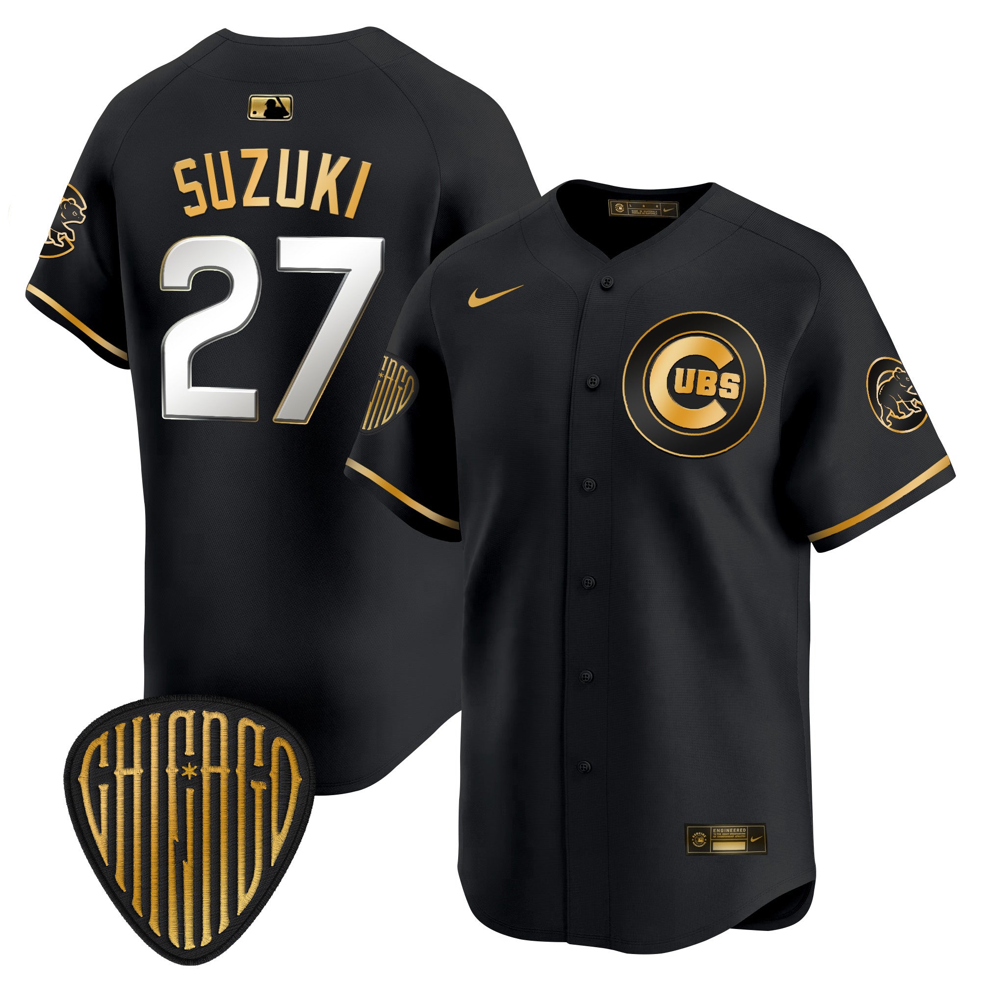 Men's Chicago Cubs 2025 Vapor Premier Limited Jersey - All Stitched - Black Gold, Seiya Suzuki