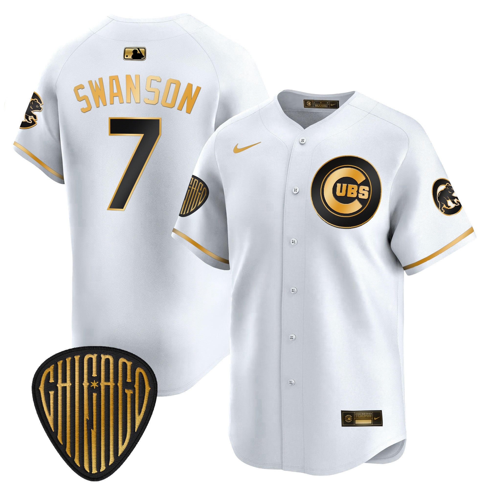 Men's Chicago Cubs 2025 Vapor Premier Limited Jersey - All Stitched - White Gold, Dansby Swanson