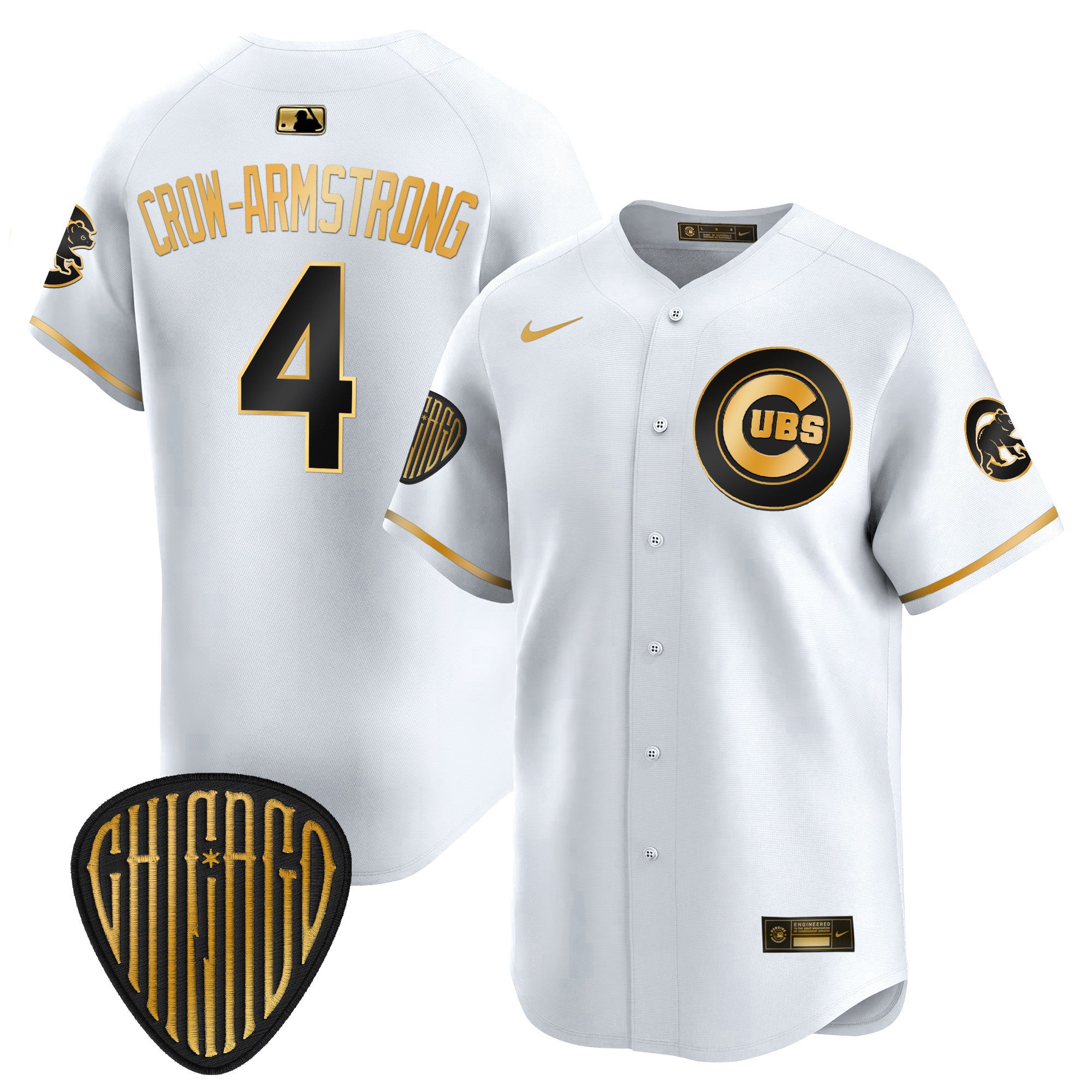 Men's Chicago Cubs 2025 Vapor Premier Limited Jersey - All Stitched - White Gold, Pete Crow-Armstrong