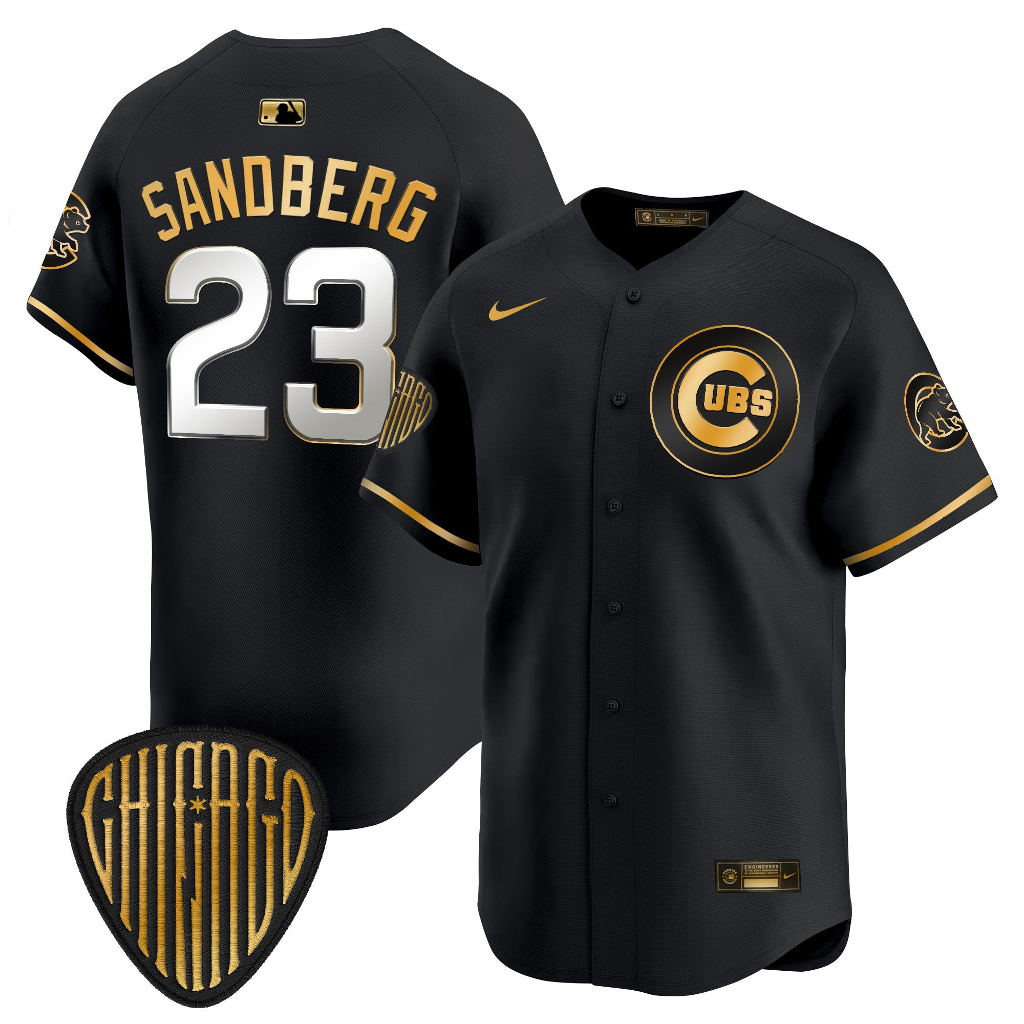 Men's Chicago Cubs 2025 Vapor Premier Limited Jersey - All Stitched - Black Gold, Ryne Sandberg