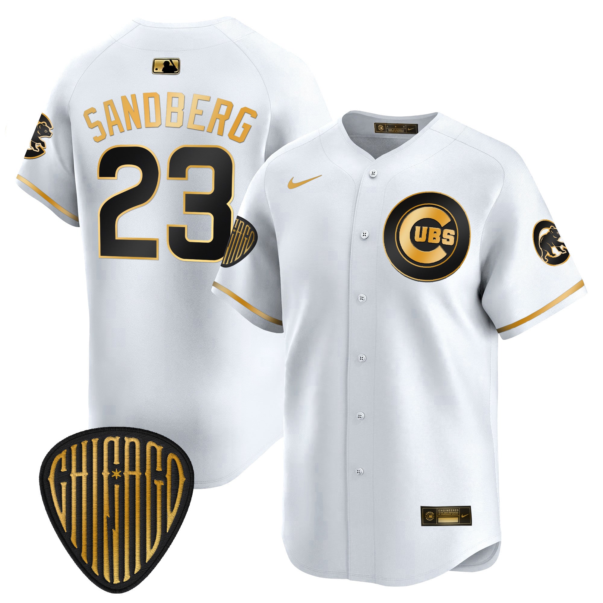 Men's Chicago Cubs 2025 Vapor Premier Limited Jersey - All Stitched - White Gold, Ryne Sandberg