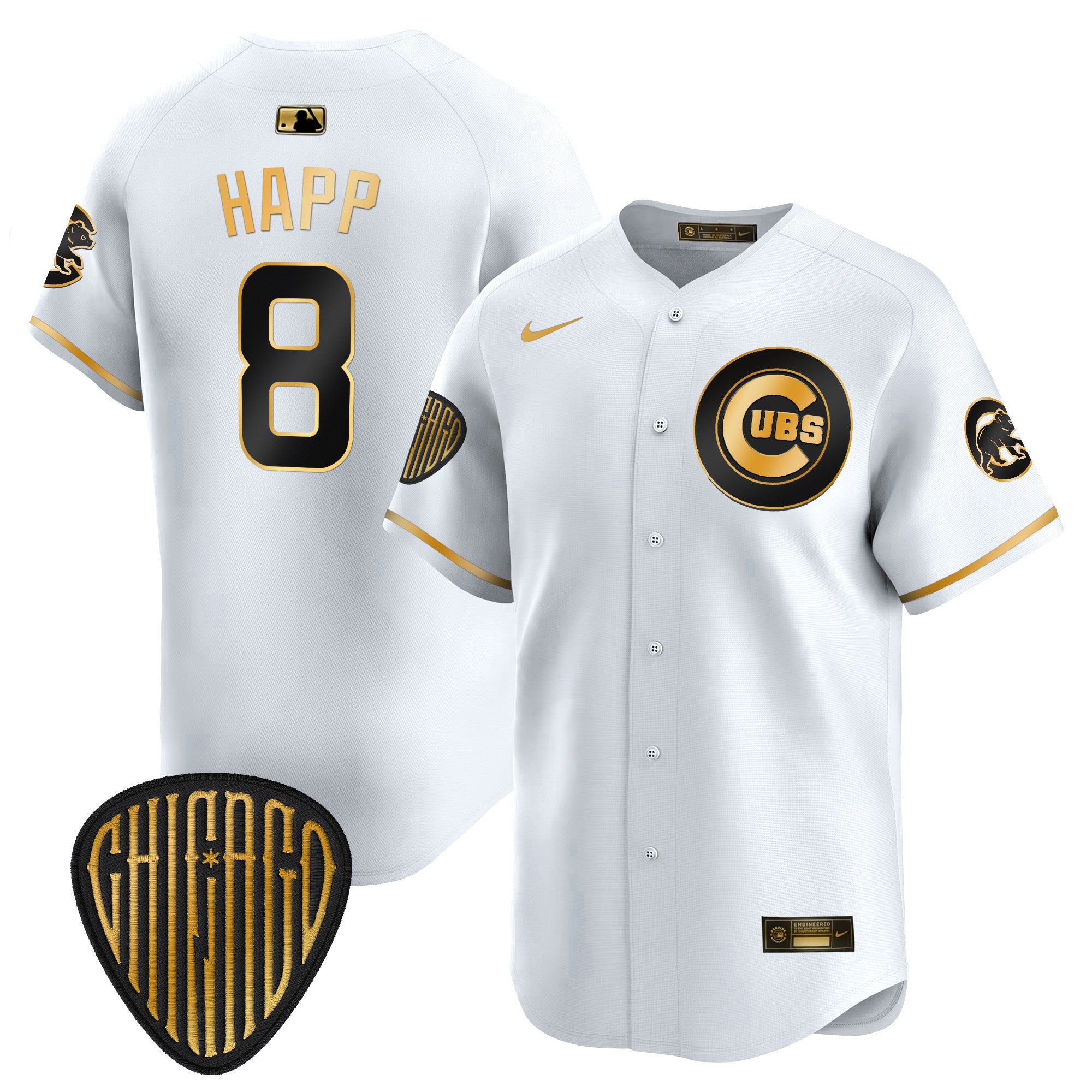Men's Chicago Cubs 2025 Vapor Premier Limited Jersey - All Stitched - White Gold, Ian Happ
