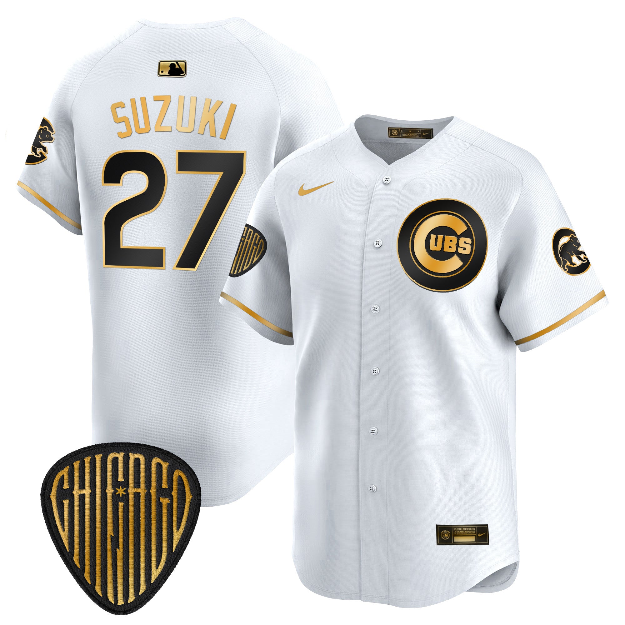 Men's Chicago Cubs 2025 Vapor Premier Limited Jersey - All Stitched - White Gold, Seiya Suzuki