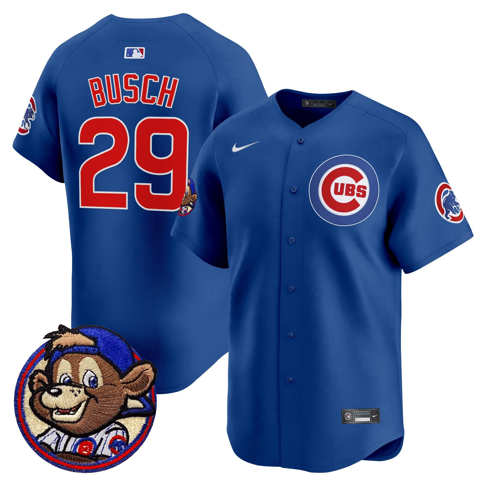 Men's Chicago Cubs Clark Patch Vapor Premier Limited Jersey - All Stitched - Royal, Michael Busch
