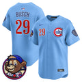 Men's Chicago Cubs Clark Patch Vapor Premier Limited Jersey - All Stitched - Blue, Michael Busch