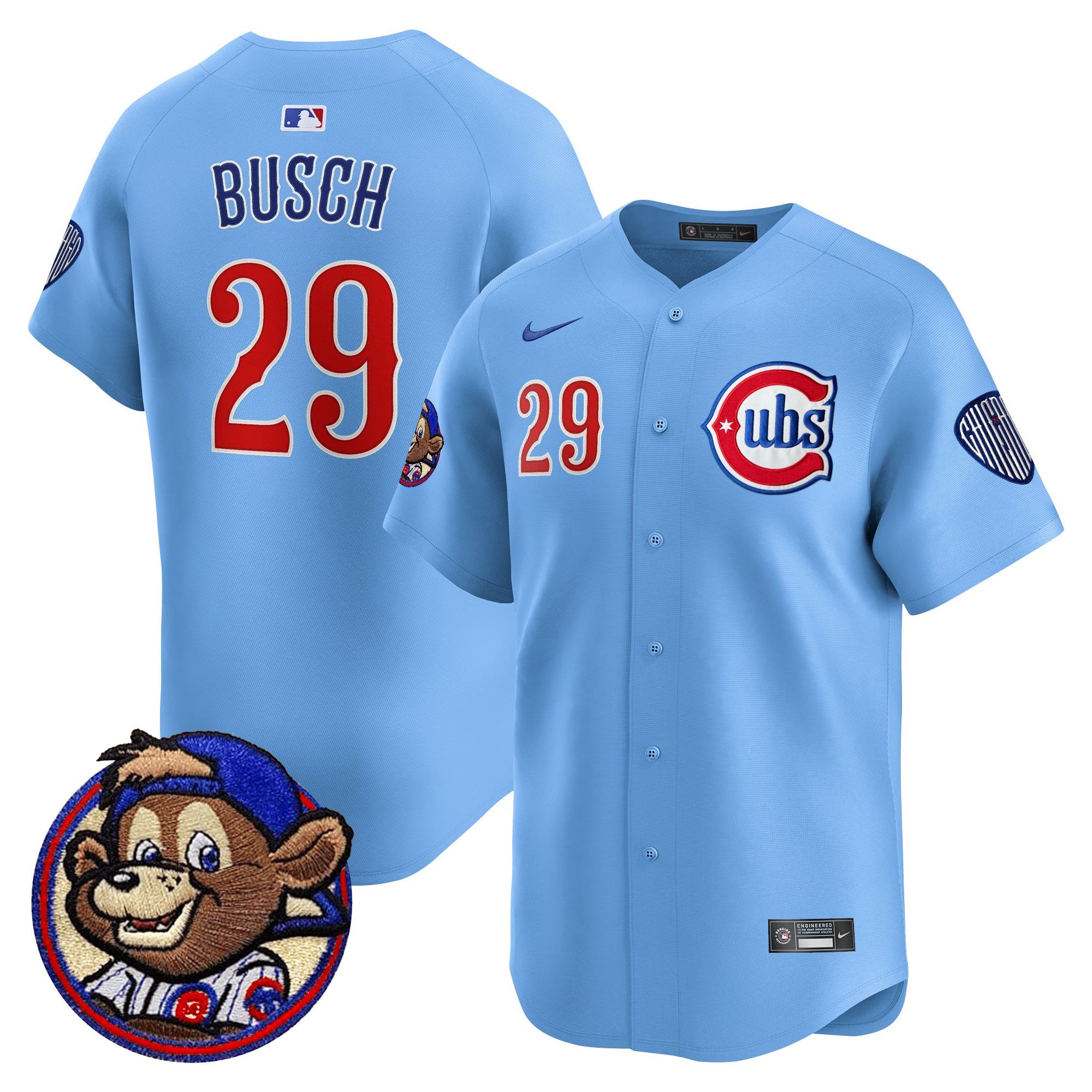 Men's Chicago Cubs Clark Patch Vapor Premier Limited Jersey - All Stitched - Blue, Michael Busch
