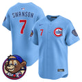 Men's Chicago Cubs Clark Patch Vapor Premier Limited Jersey - All Stitched - Blue, Dansby Swanson