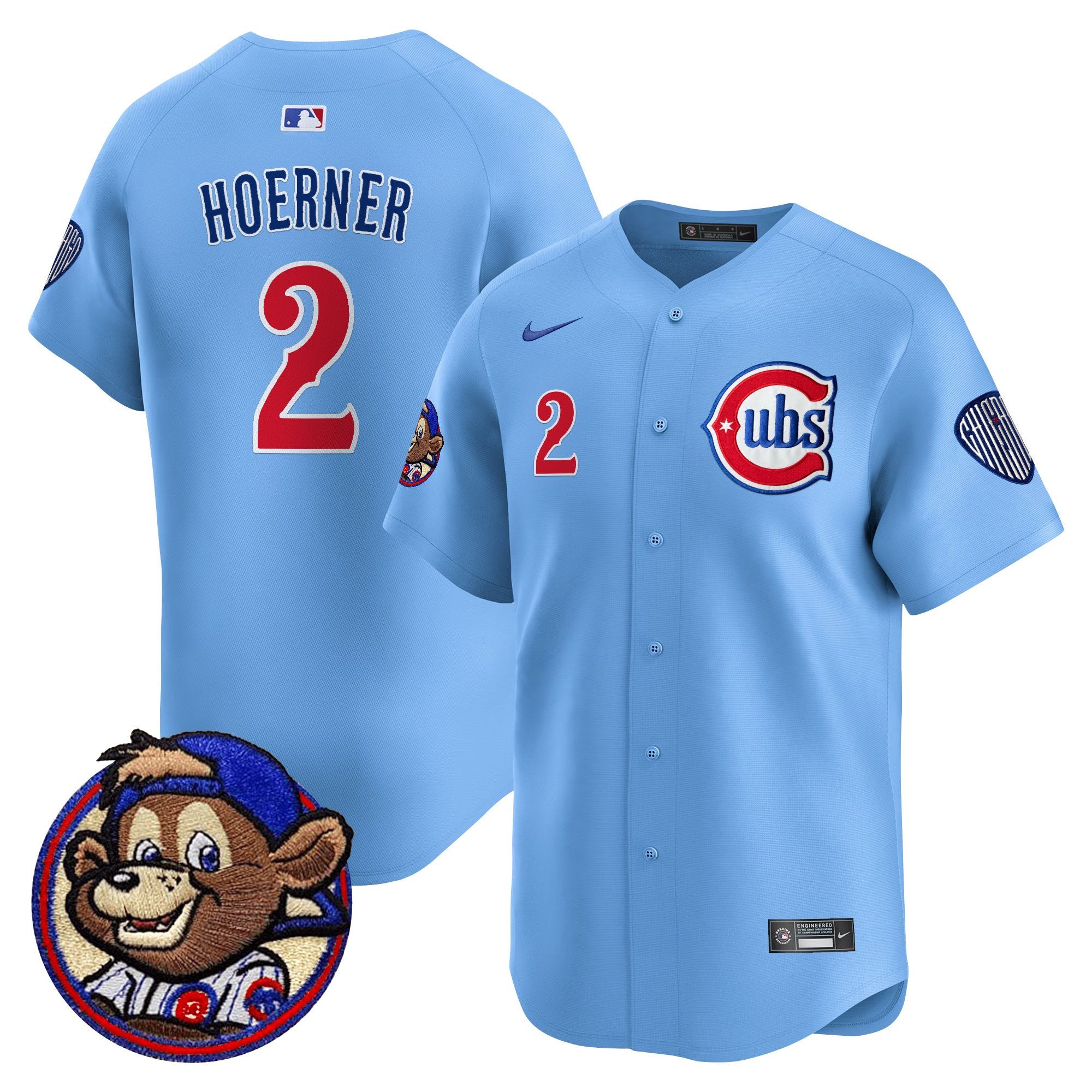 Men's Chicago Cubs Clark Patch Vapor Premier Limited Jersey - All Stitched - Blue, Nico Hoerner