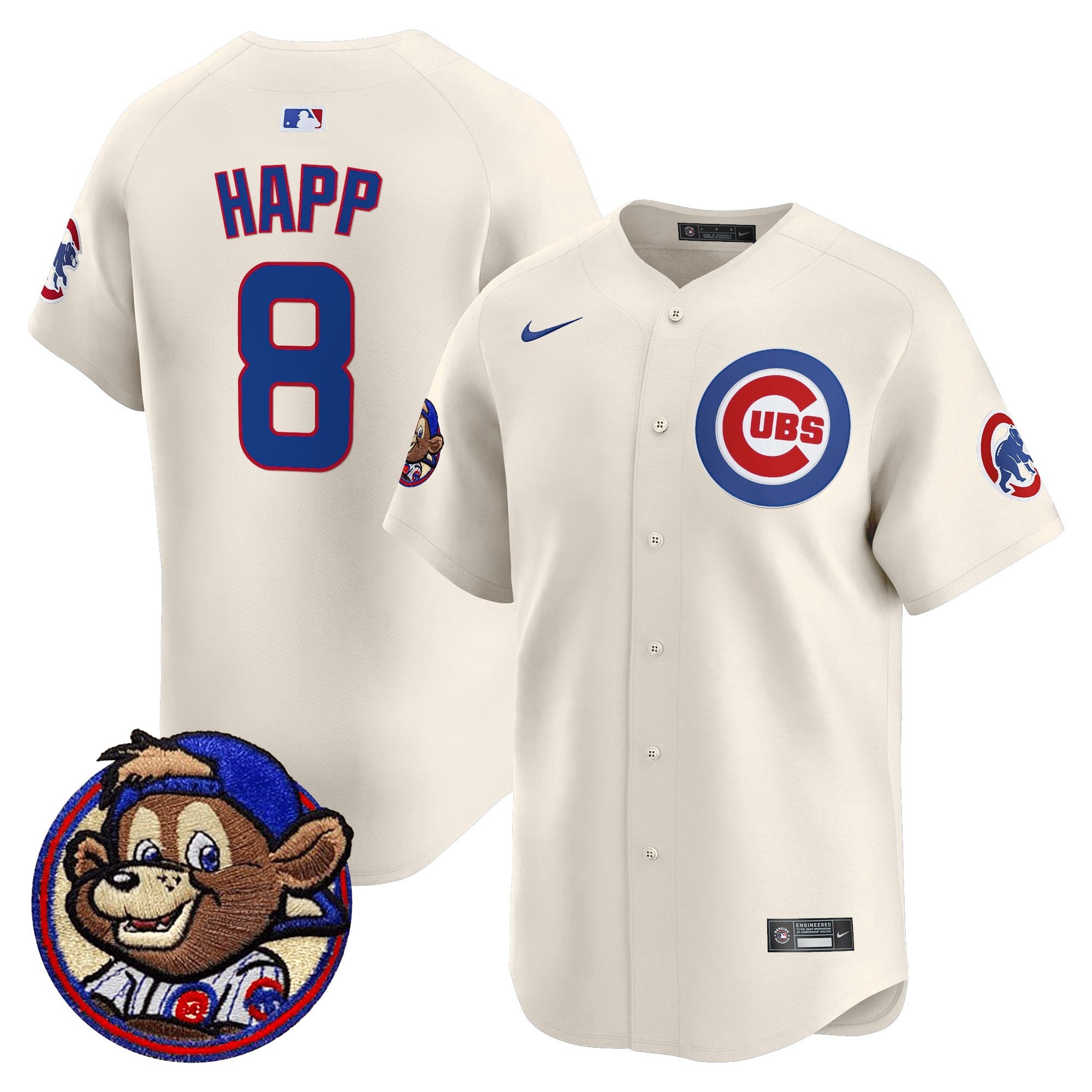Men's Chicago Cubs Clark Patch Vapor Premier Limited Jersey - All Stitched - Cream, Ian Happ