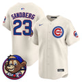 Men's Chicago Cubs Clark Patch Vapor Premier Limited Jersey - All Stitched - Cream, Ryne Sandberg