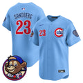 Men's Chicago Cubs Clark Patch Vapor Premier Limited Jersey - All Stitched - Blue, Ryne Sandberg