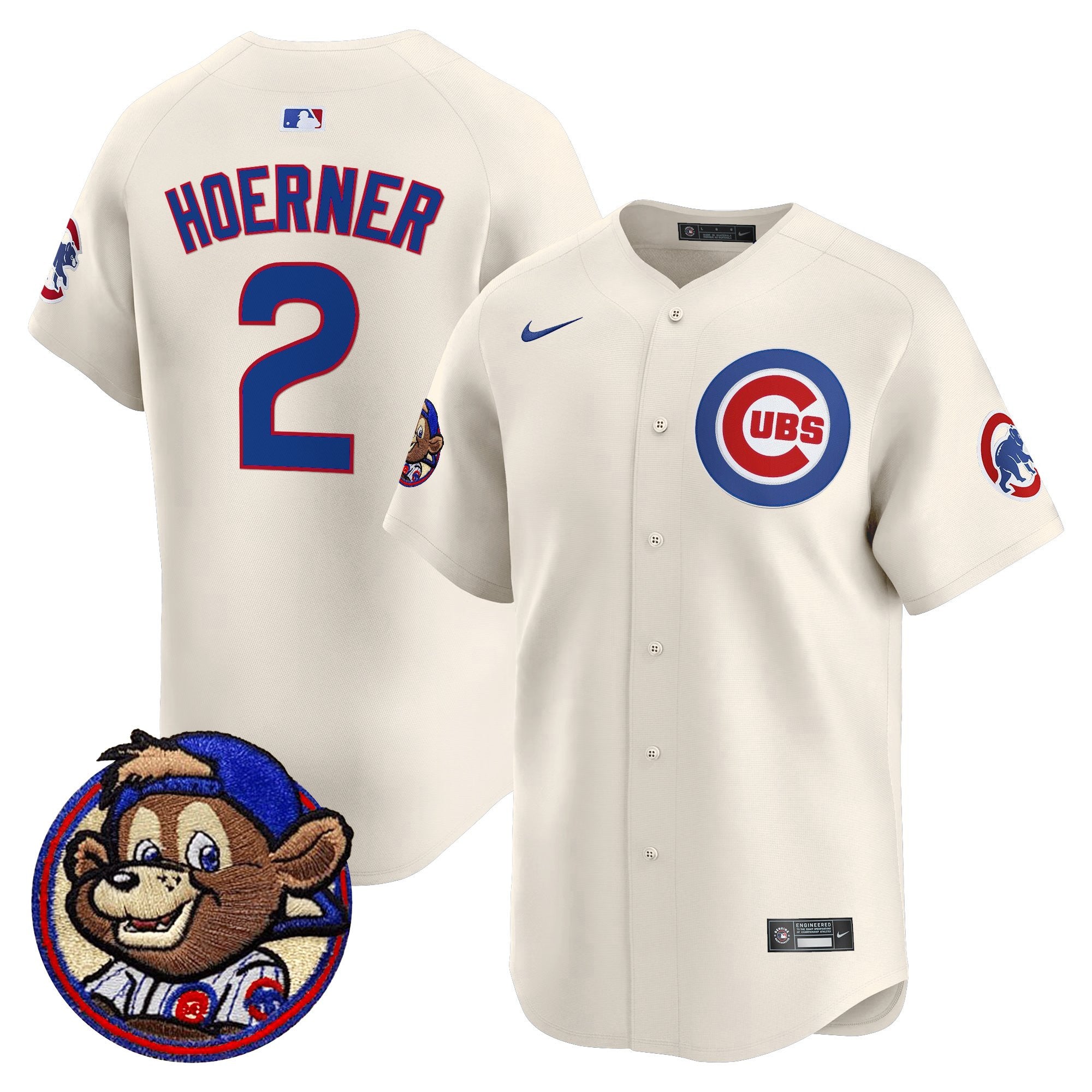 Men's Chicago Cubs Clark Patch Vapor Premier Limited Jersey - All Stitched - Cream, Nico Hoerner