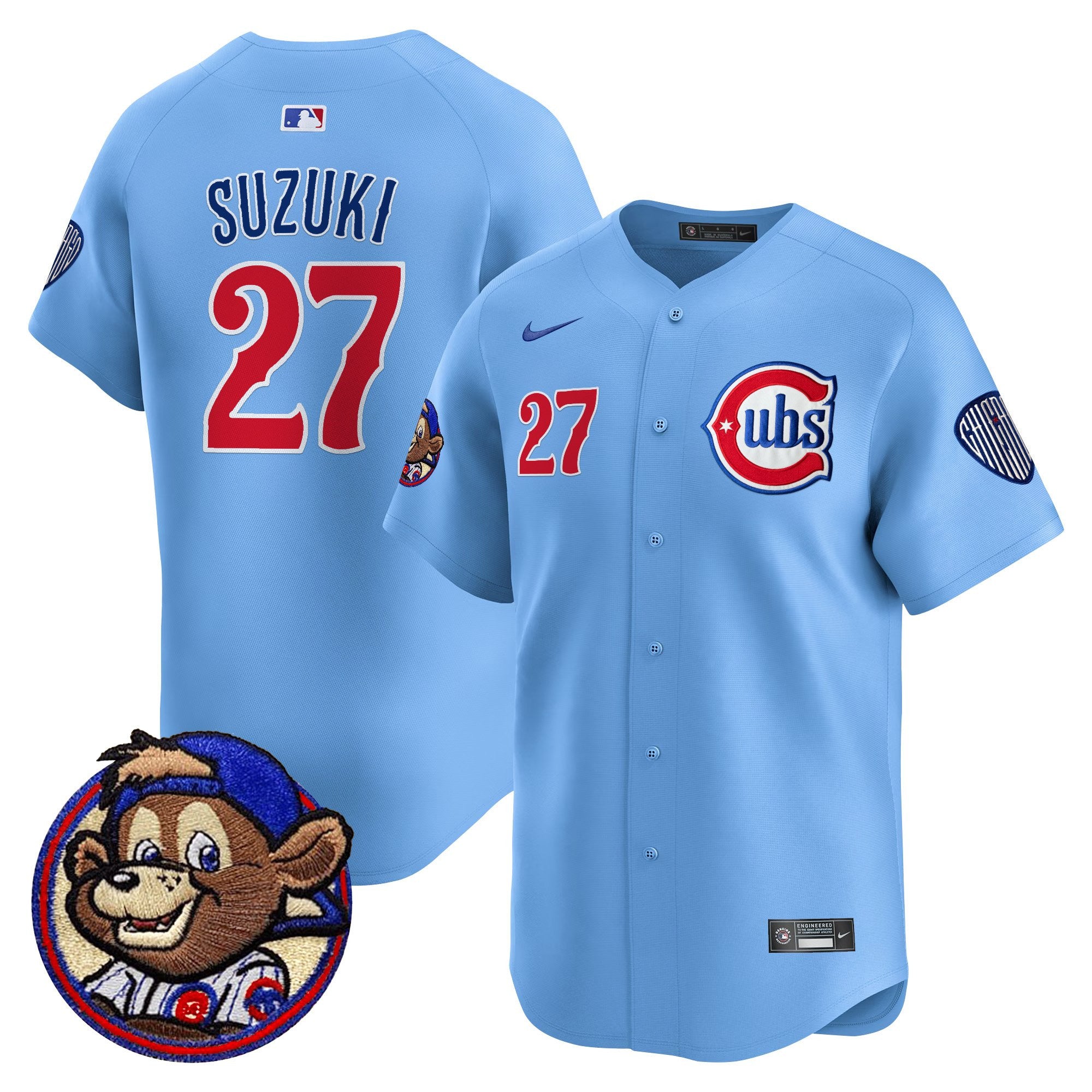 Men's Chicago Cubs Clark Patch Vapor Premier Limited Jersey - All Stitched - Blue, Seiya Suzuki