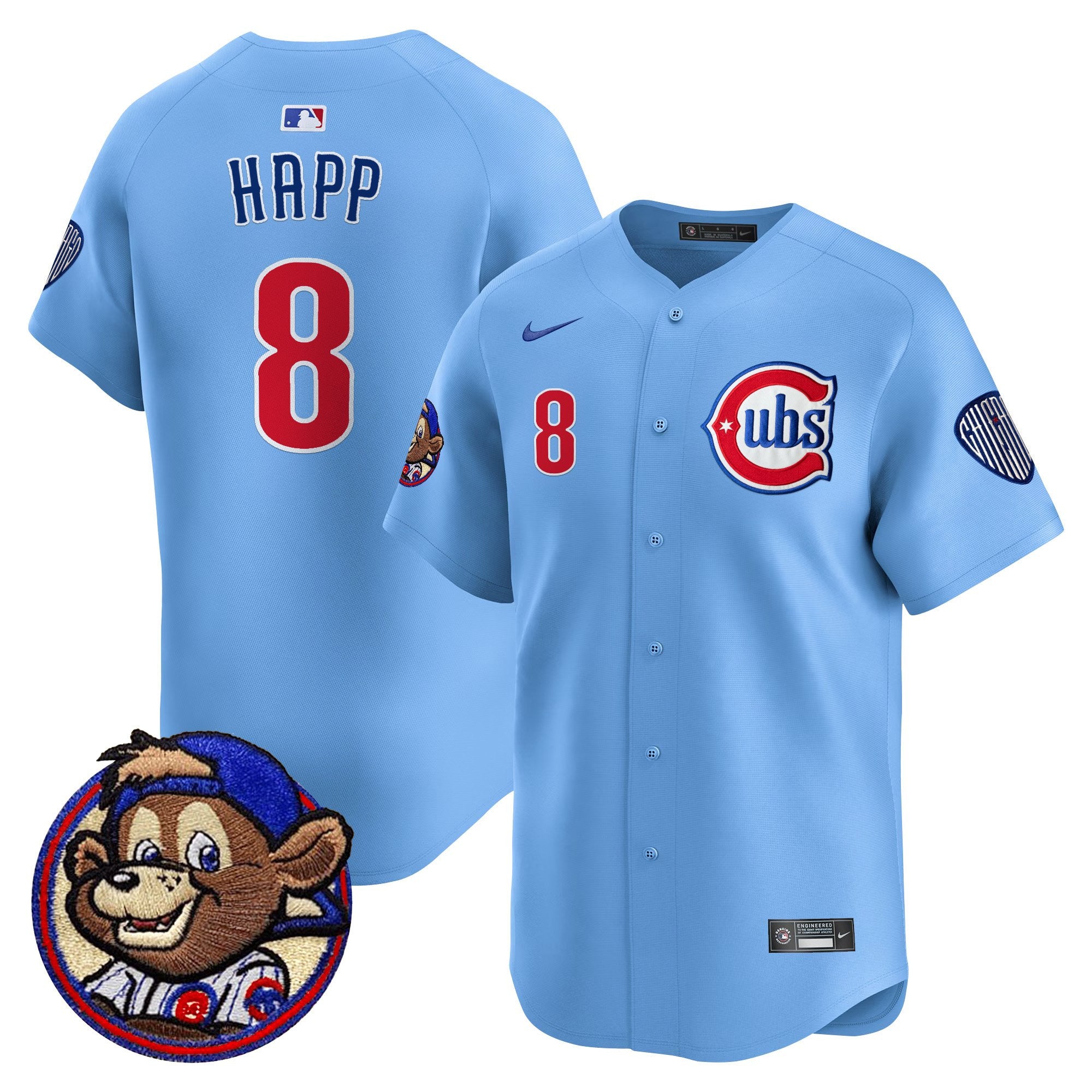 Men's Chicago Cubs Clark Patch Vapor Premier Limited Jersey - All Stitched - Blue, Ian Happ