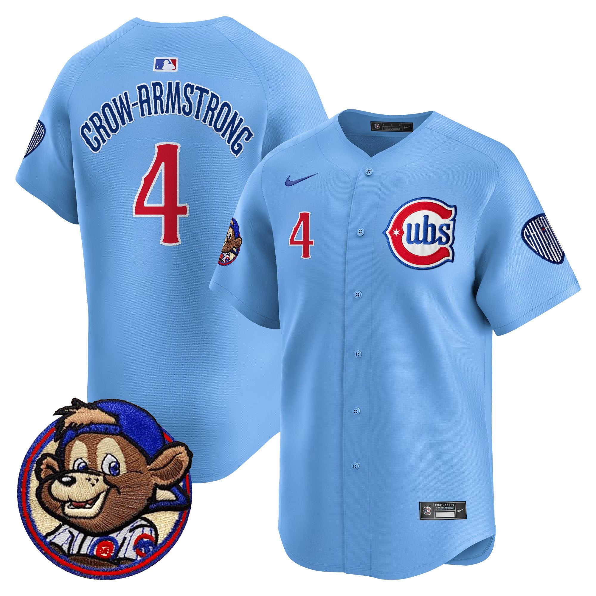 Men's Chicago Cubs Clark Patch Vapor Premier Limited Jersey - All Stitched - Blue, Pete Crow-Armstrong