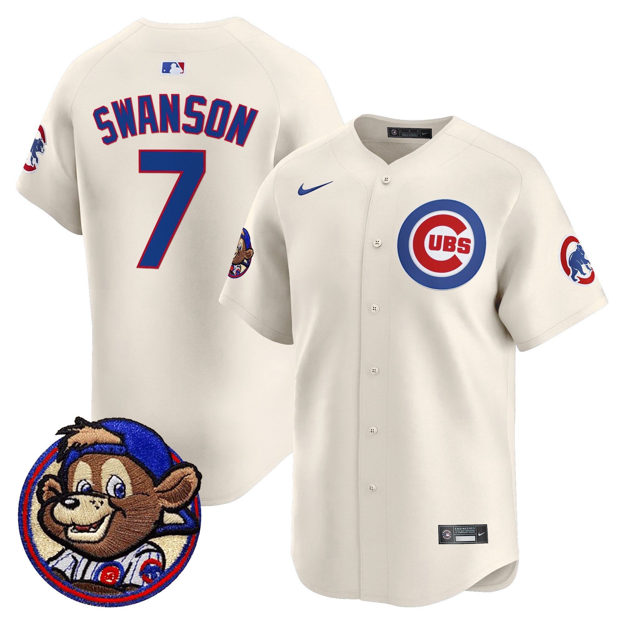 Men's Chicago Cubs Clark Patch Vapor Premier Limited Jersey - All Stitched - Cream, Dansby Swanson