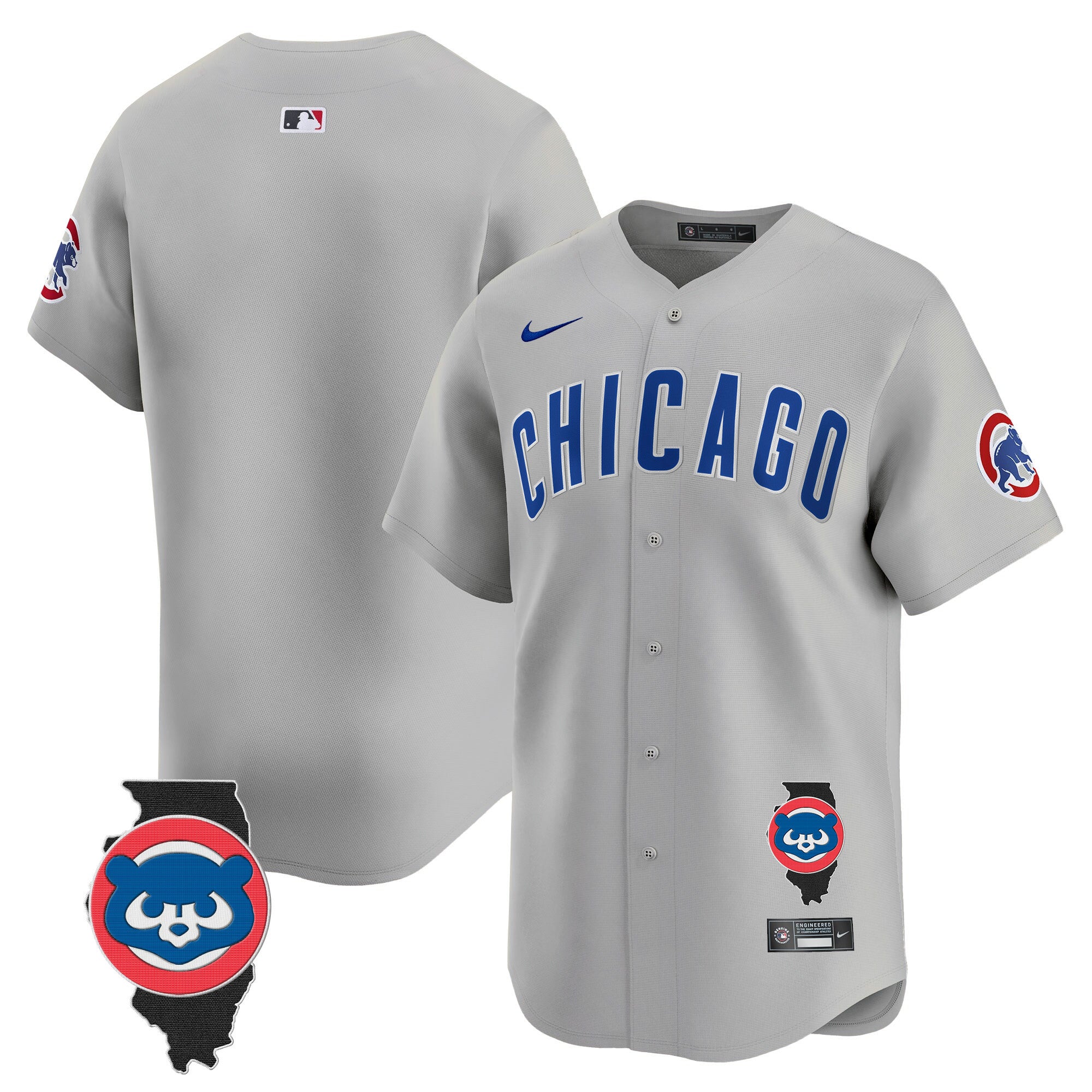 Men's Chicago Cubs Illinois Patch Vapor Premier Limited Jersey - All Stitched - Gray Road, Team