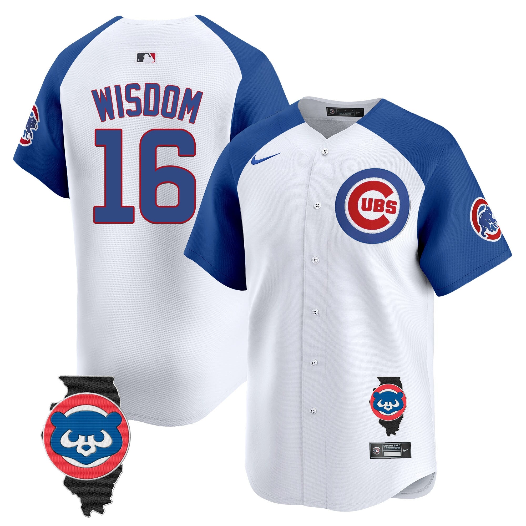 Men's Chicago Cubs Illinois Patch Vapor Premier Limited Jersey - All Stitched - White Alternate, Patrick Wisdom