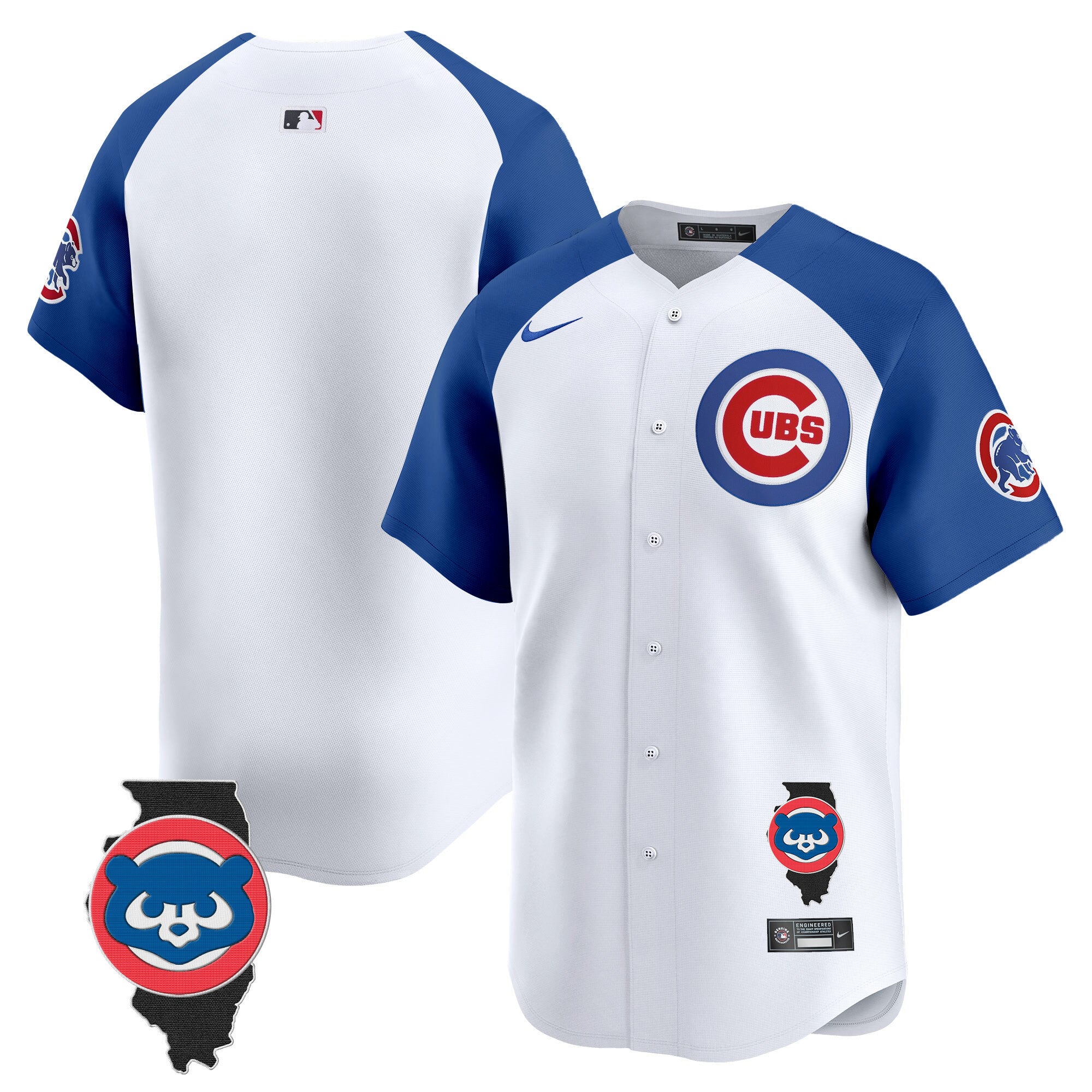 Men's Chicago Cubs Illinois Patch Vapor Premier Limited Jersey - All Stitched - White Alternate, Team