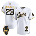Men's Chicago Cubs Illinois Patch Vapor Premier Limited Jersey - All Stitched - White Gold, Ryne Sandberg