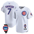 Men's Chicago Cubs Illinois Patch Vapor Premier Limited Jersey - All Stitched - White, Dansby Swanson